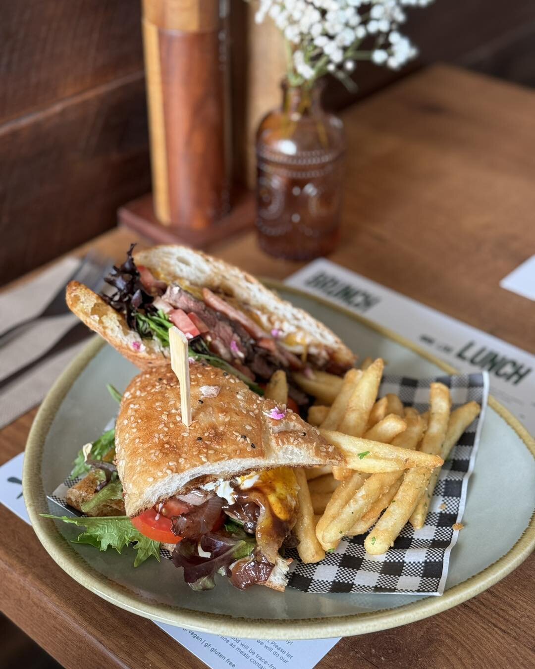 When lunch calls&hellip;it&rsquo;s time for a Loaded Steak Sandwich and we are warning you this one can get messy, so not ideal for a first date! 😅

Dripping with flavour! Tender 150g rib fillet, caramelised onion, fried egg, bacon, tomato, cheese, 