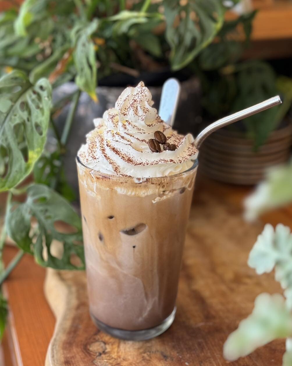 Fancy Iced Mocha 😍 What makes it Fancy you ask? It&rsquo;s the delicious scoop of vanilla bean gelato inside and swirl of whipped cream and dusting of cocoa on top 🫶 
We also do Fancy Iced Chocolates and Fancy Iced Coffees, available have in or tak