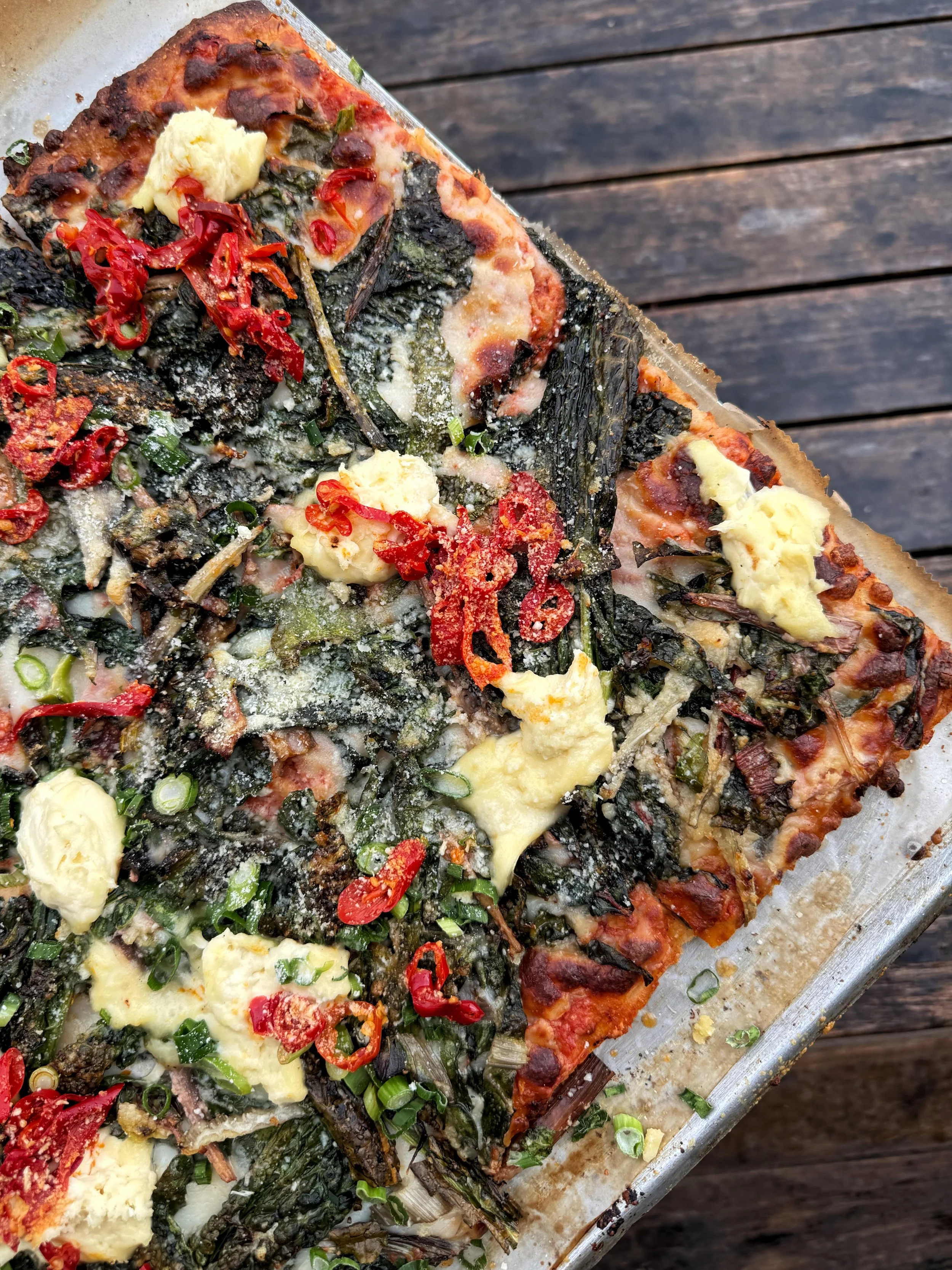 Spring Greens, Chilli and Lemon Tray Pizza