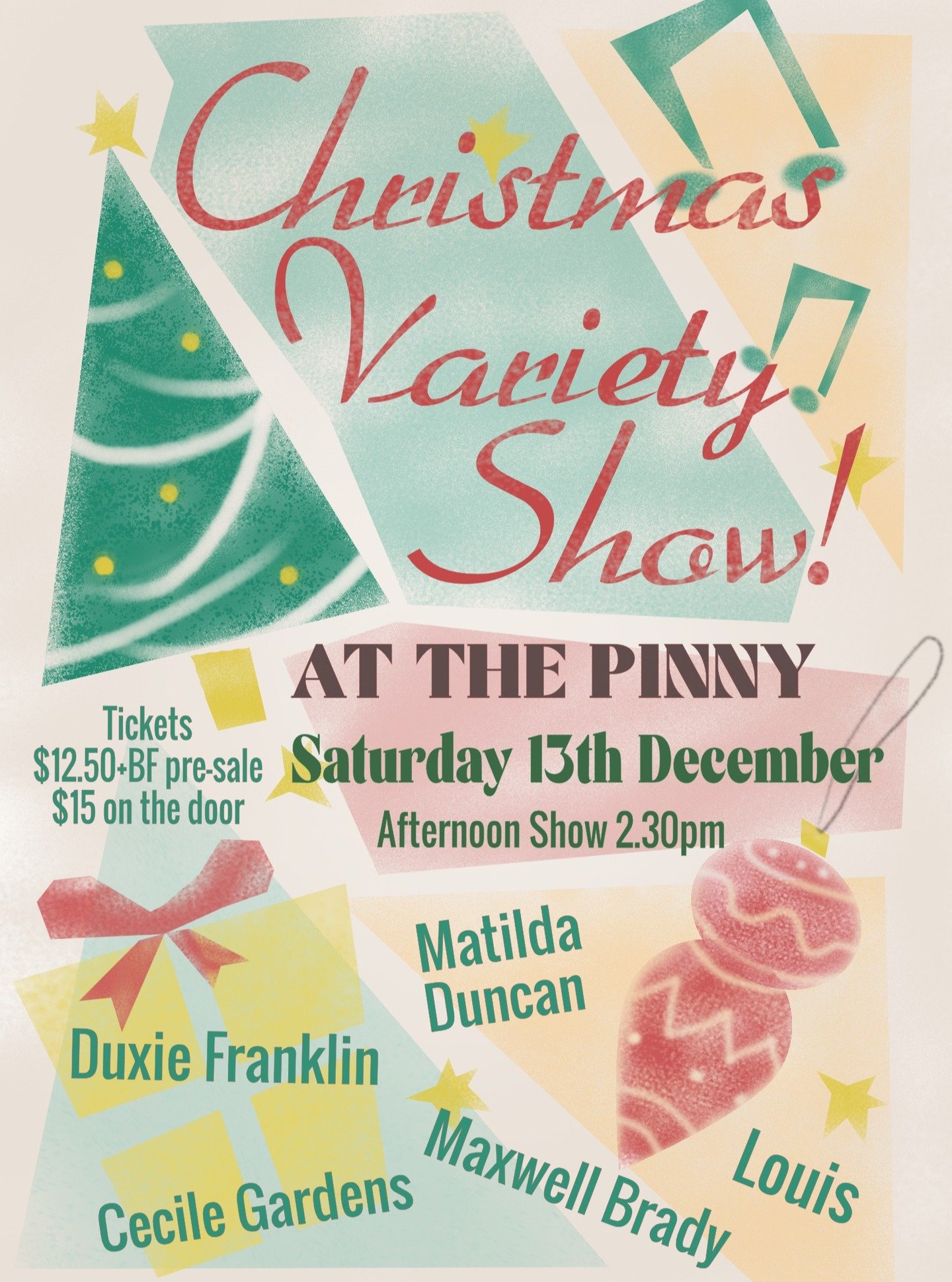 Just when I thought gigs for the year were done! It's a Christmas Miracle at @fitzroypinnacle ! 🌲🎁 We're gonna have a pre-chrissy celebration with all the bells and whistles from this brilliant pop/country/folk/psych line-up: @maxwellbradyband @mat