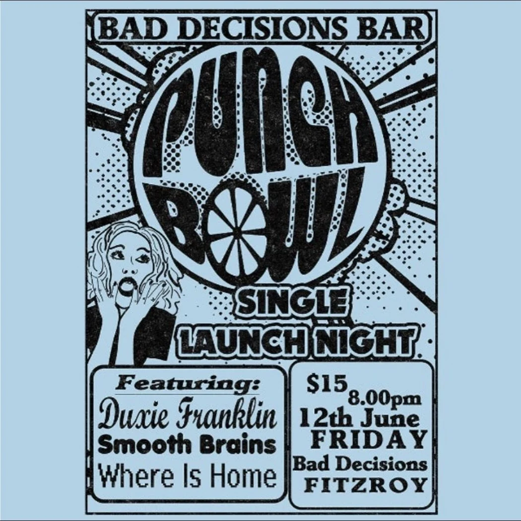 I am stoked to be supporting the plum jiggling @punch_bowlband for their brand new single launch!
Self-described as &lsquo;ear bone titillating beach jazz with the sounds of sultry 70s infomercials and
supermarket music&rsquo;, we are in for a fruity