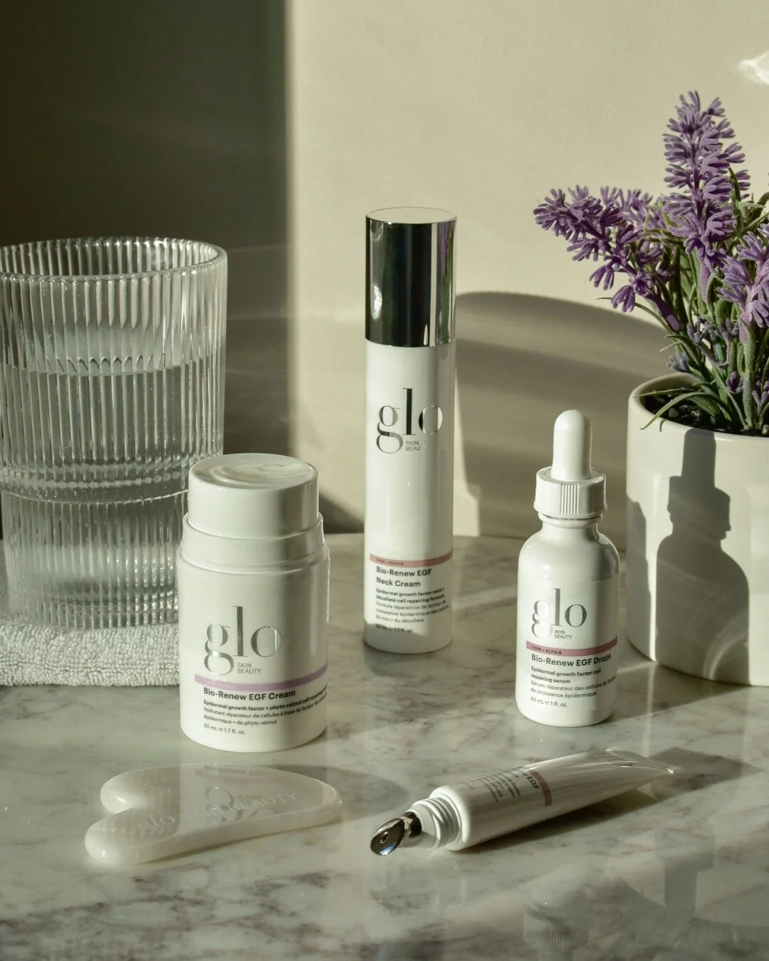 Skin that reflects how you feel: Confident, radiant, and well cared for. 

Our EGF lineup is designed to support smoother texture, firmer-looking skin, and lasting hydration, especially as skin&rsquo;s needs evolve over time. Paired with a glass of w