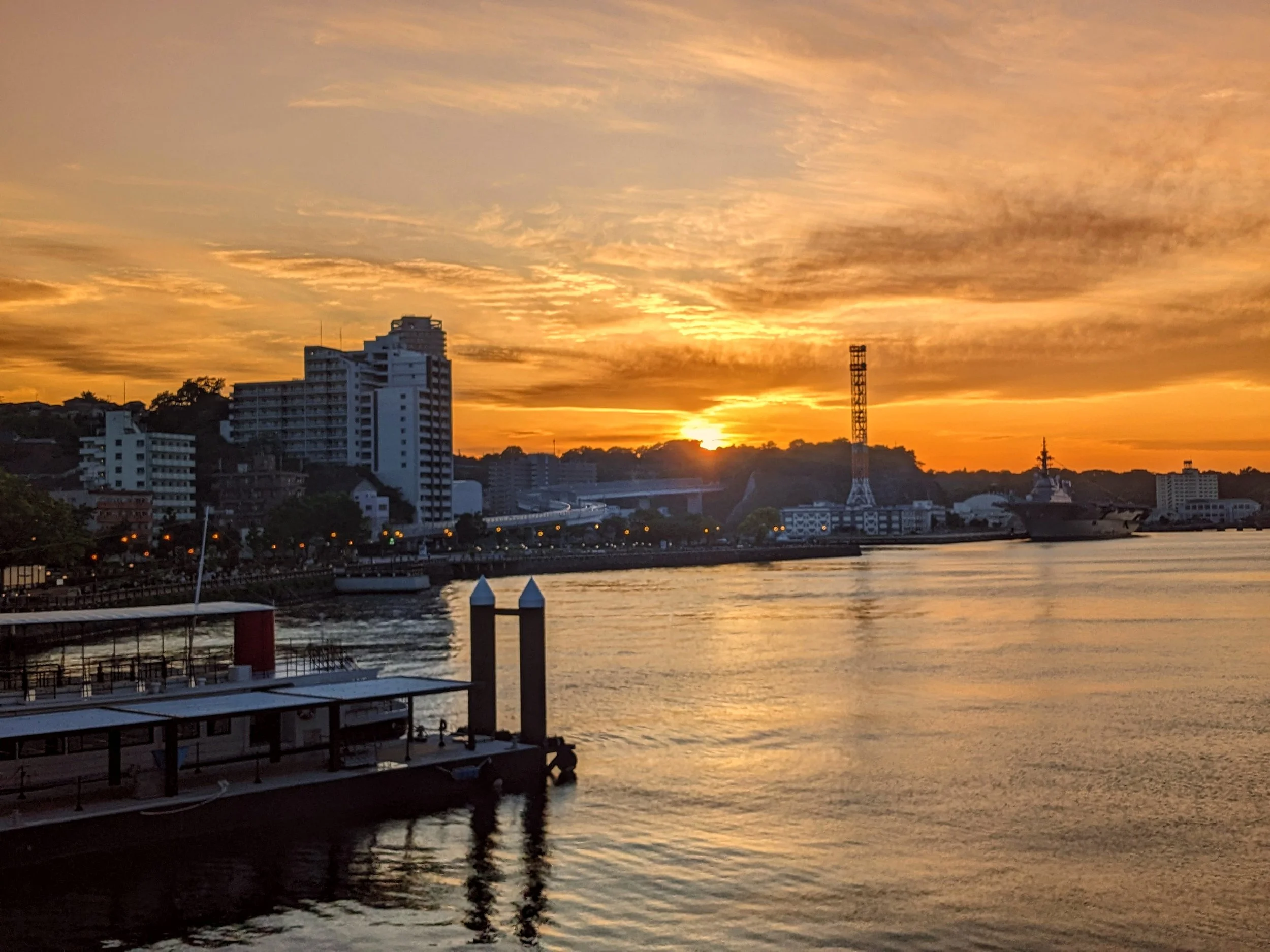 The Port of Yokosuka in a sunset's blaze