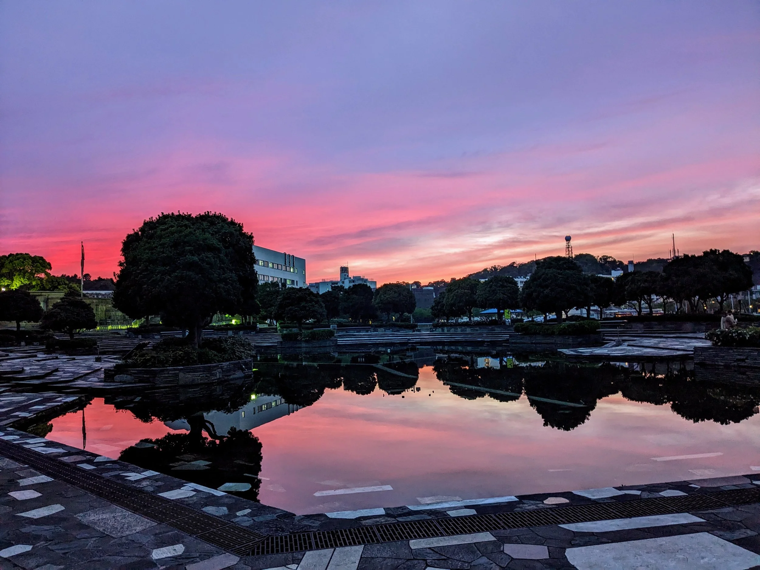 Mikasa Park just outside Yokosuka Naval Base, dressed in brilliant late dusk hues