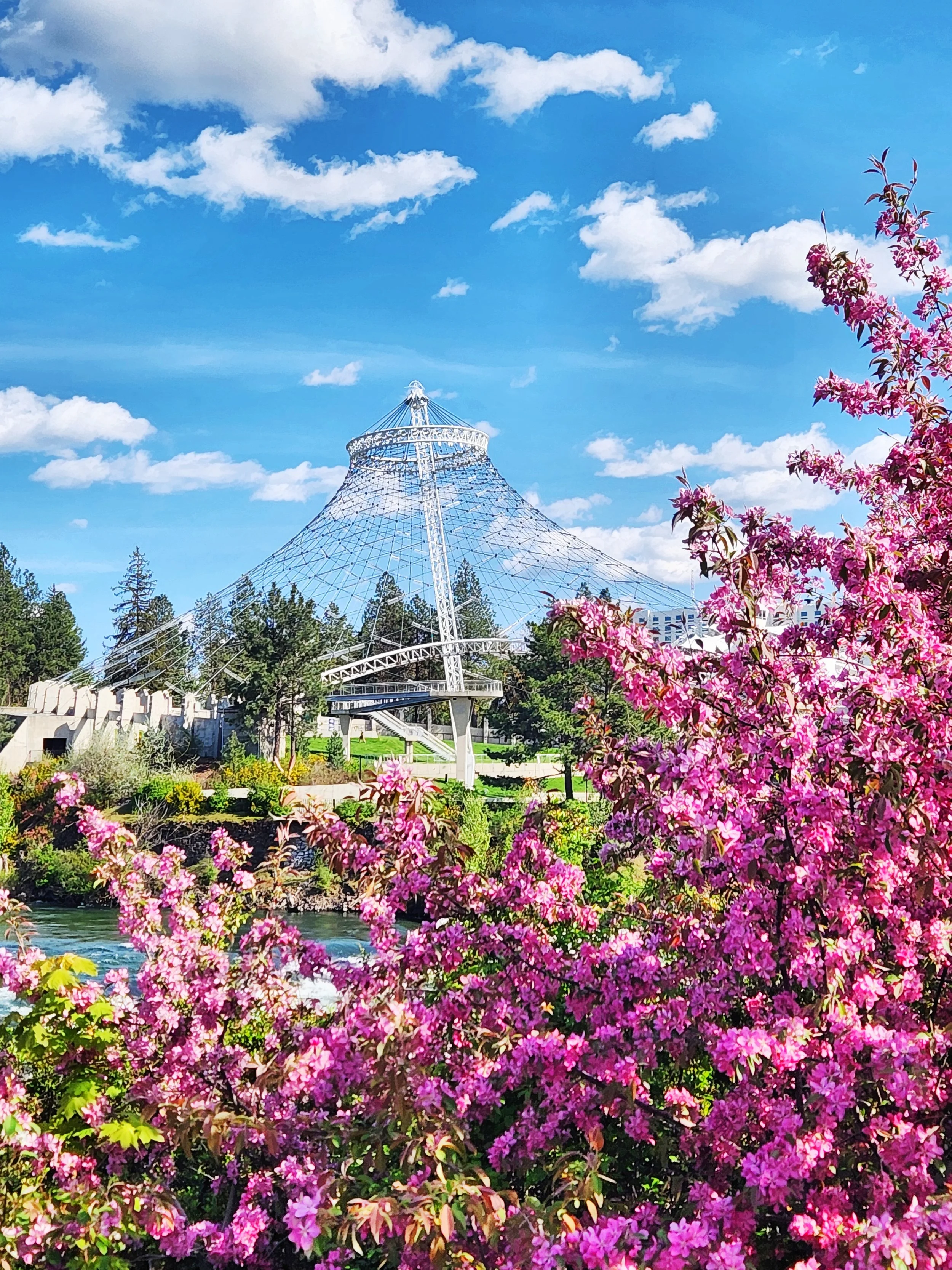Spring blooms frame the Gesa Credit Union Pavilion in Riverfront Park