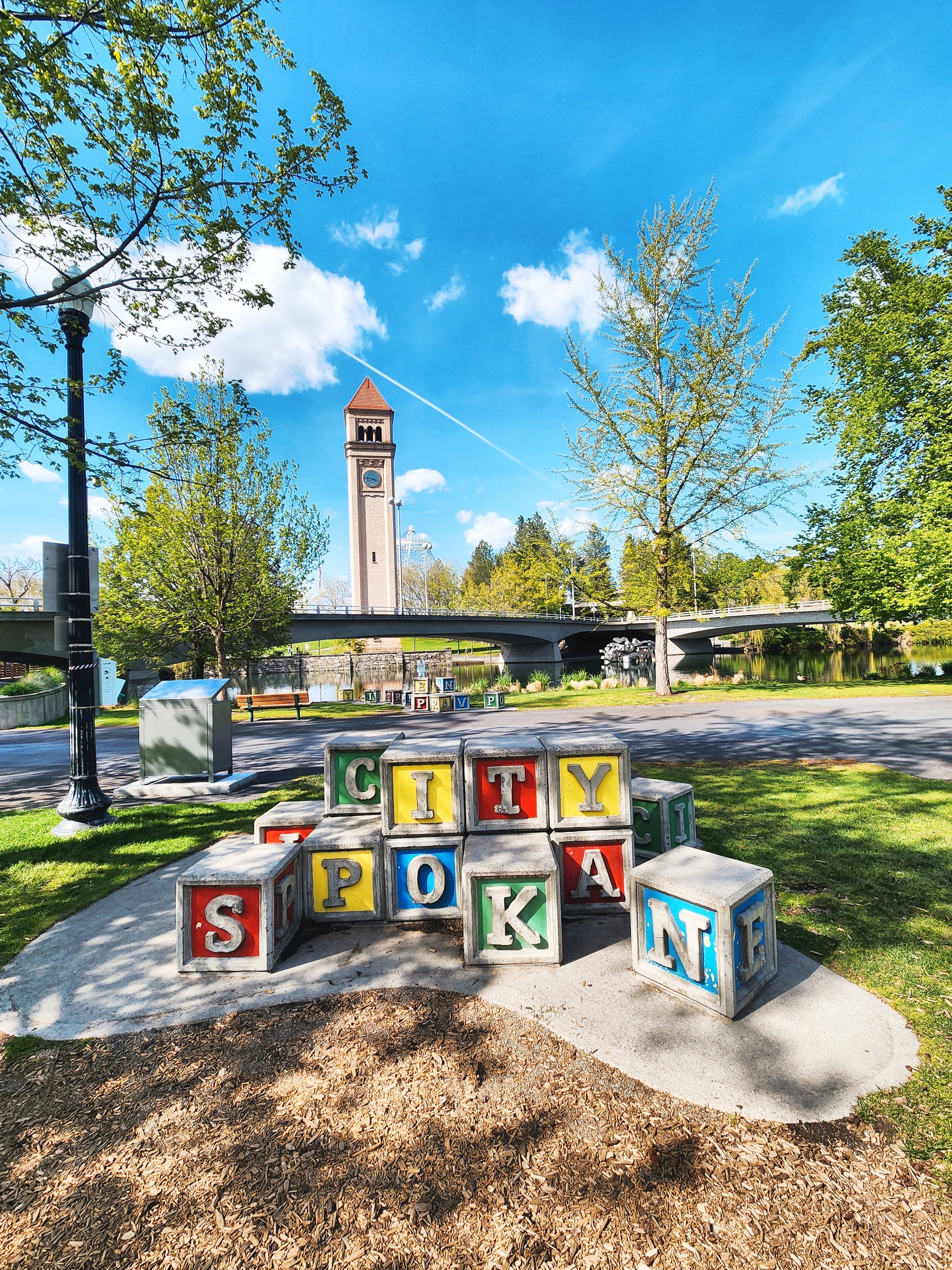 Colorful blocks welcome you to Riverfront Park, Spokane's downtown green space