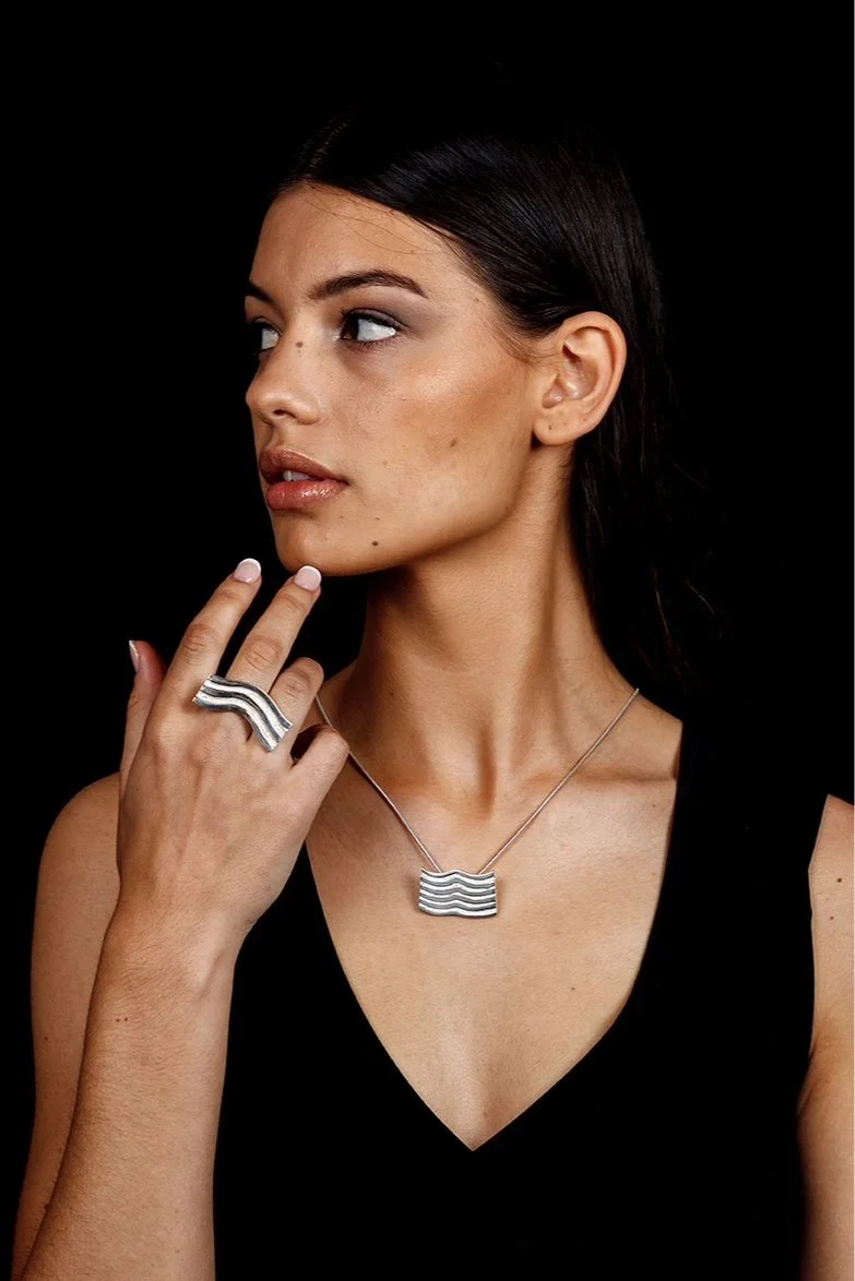 Sterling silver jewellery made by hand using the traditional technique of cuttlefish bone casting by Katrina Newman Gold and Silversmith