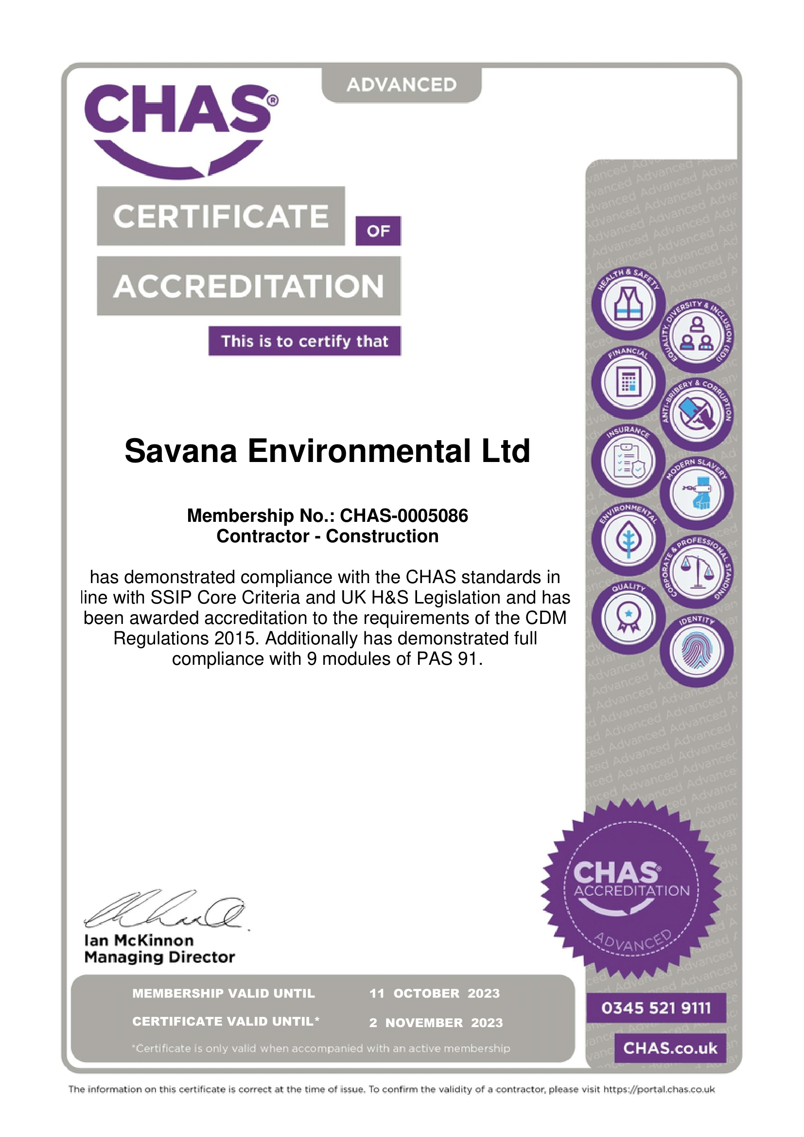 Savana Environmental Awarded CHAS Accreditations
