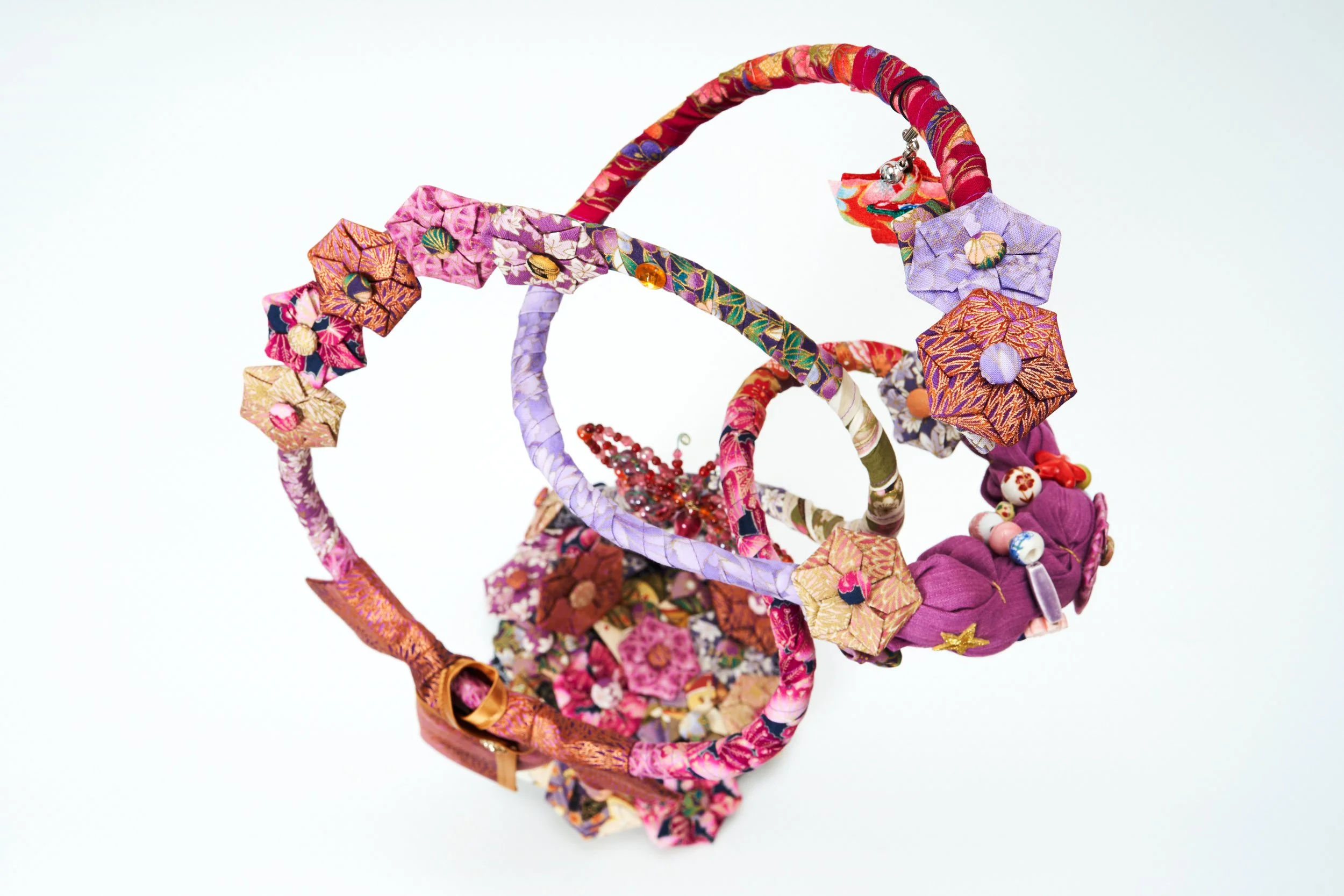 Japanese Garden (Spring), textile sculpture in spring blossom colours - with photo taken from above.