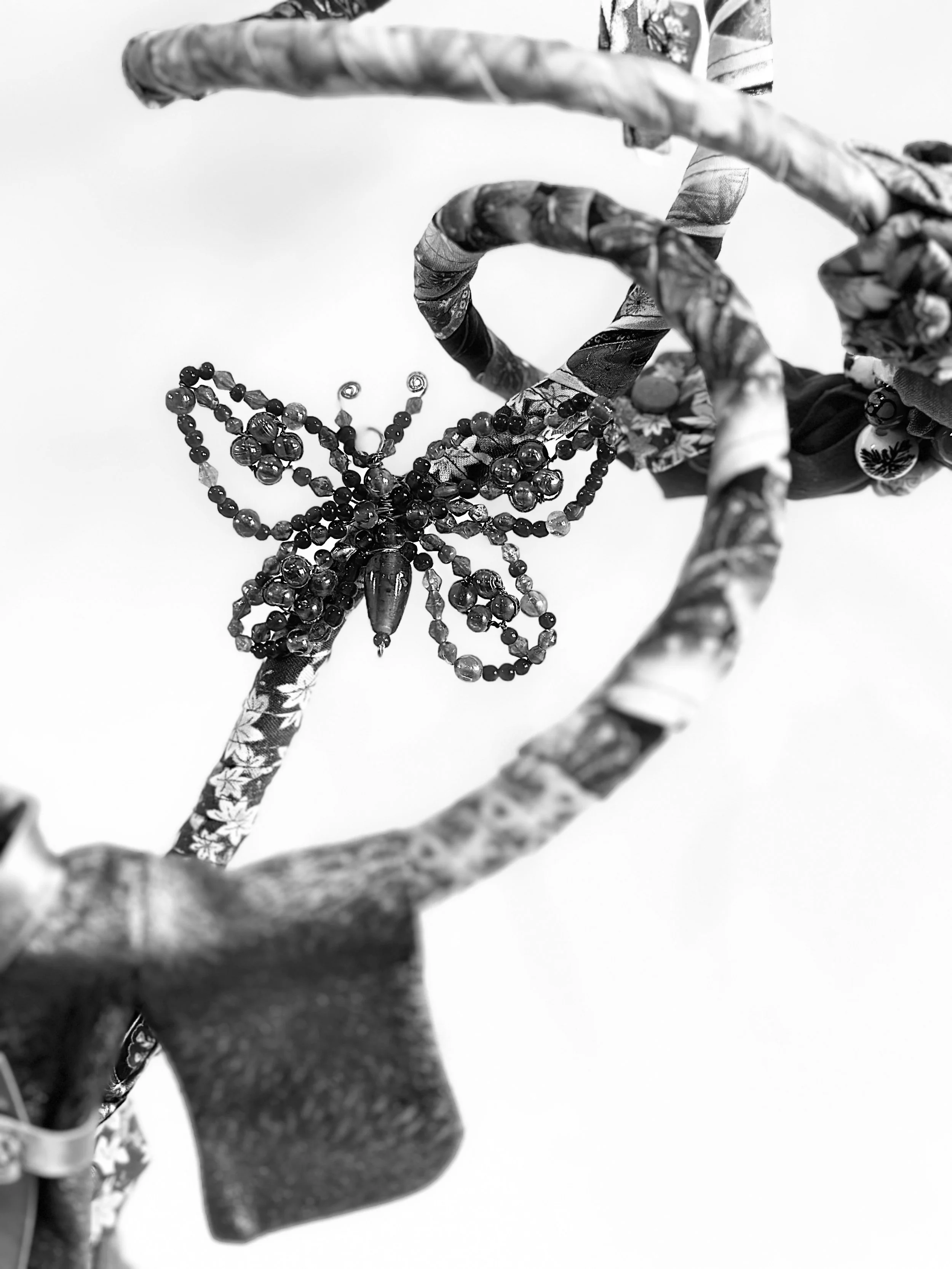 Japanese Garden (Spring), textile sculpture in black and white.