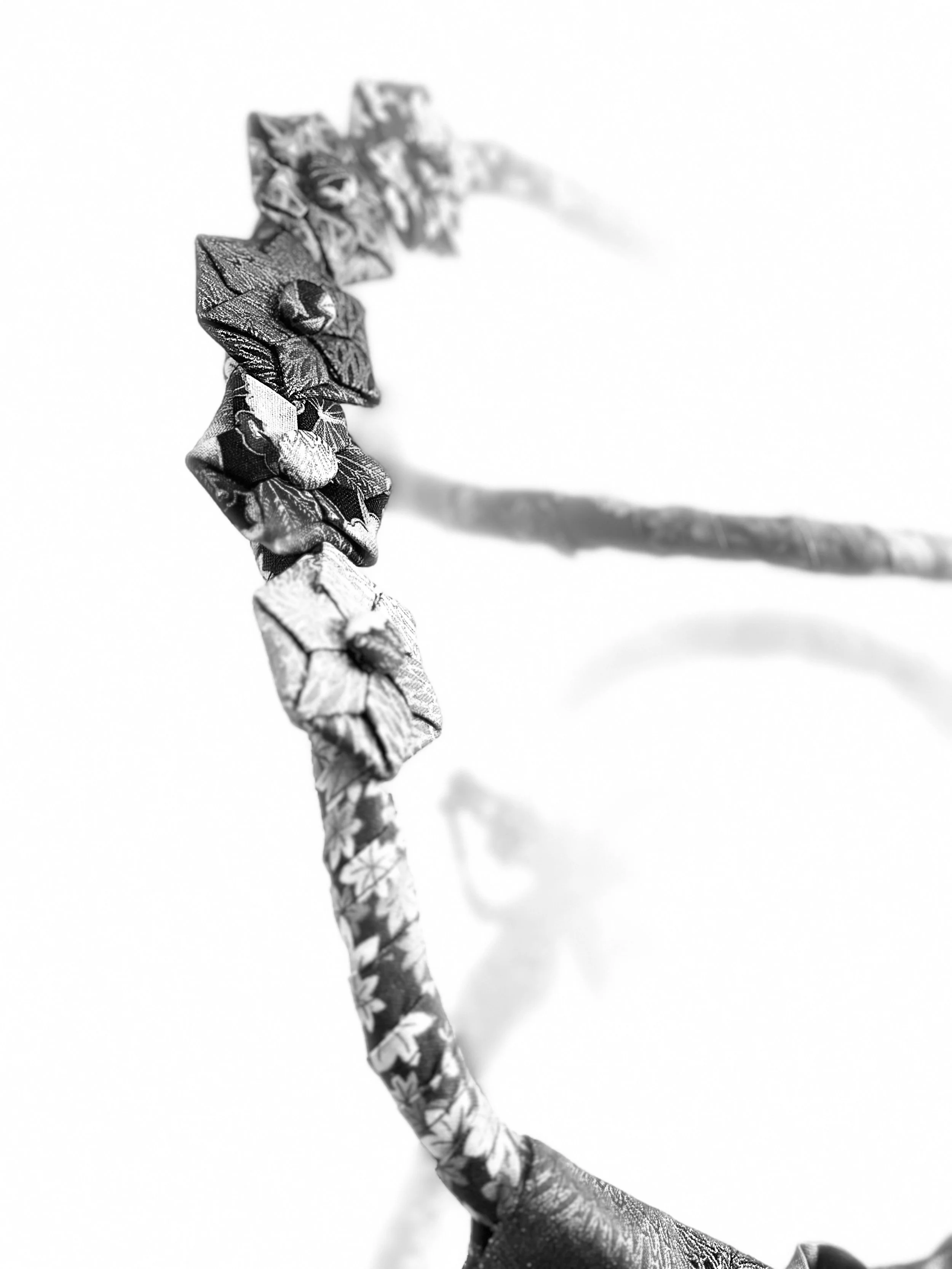 Japanese Garden (Spring), textile sculpture in black and white.