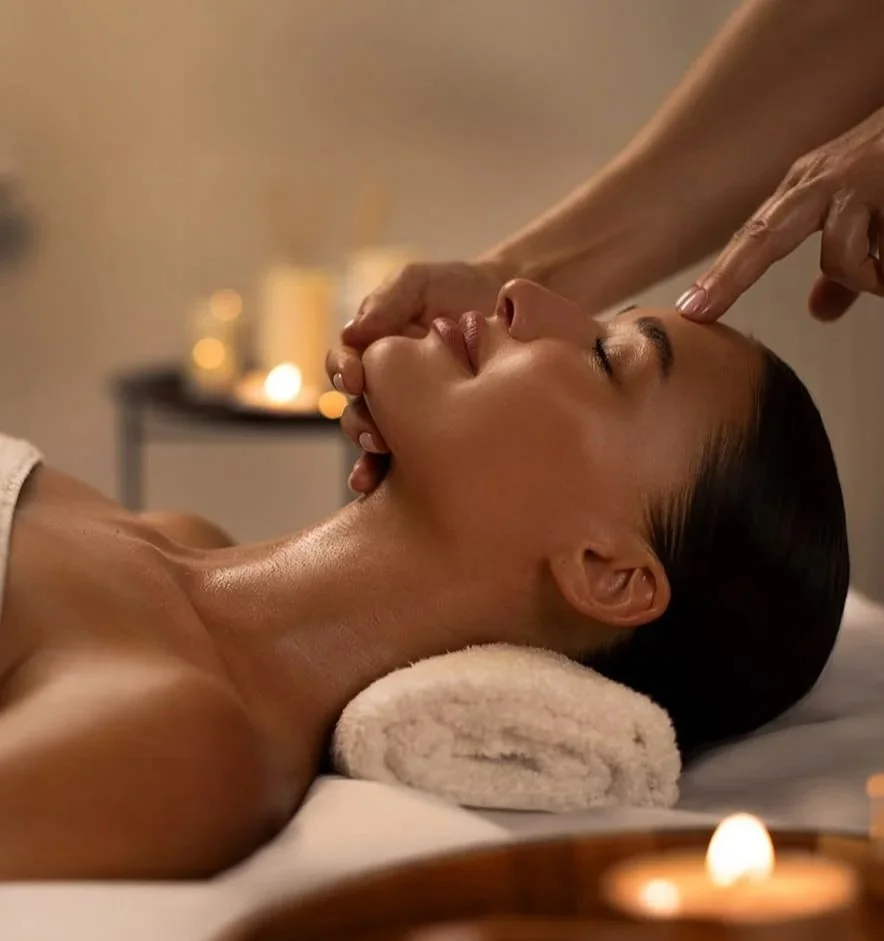 woman calm facial massage at spa