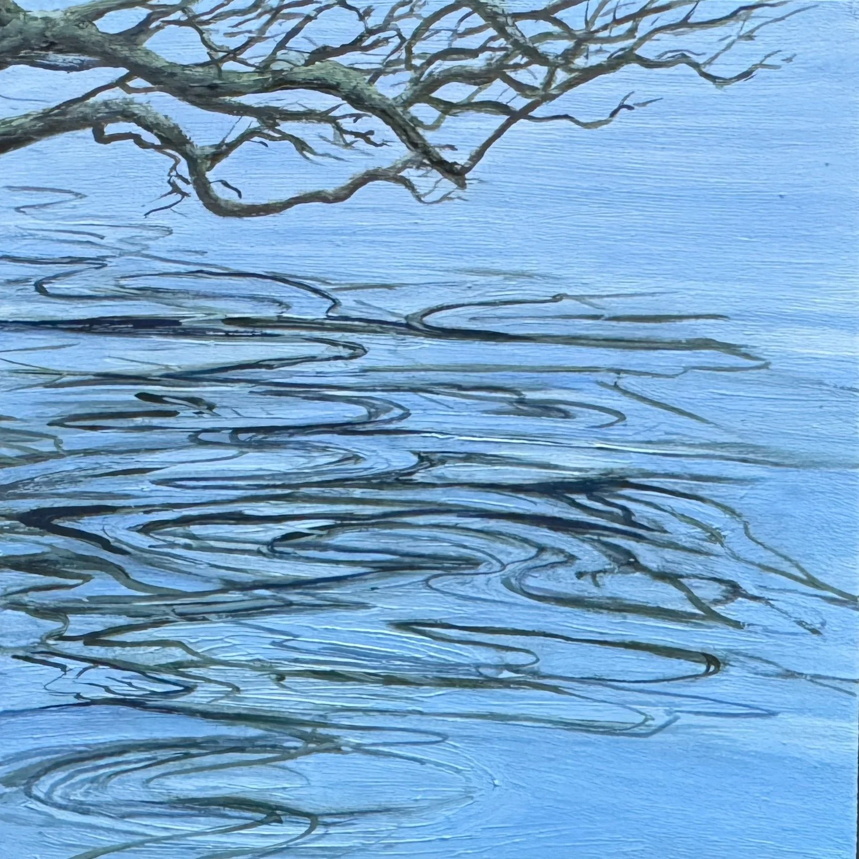 Early Pond Reflection, oil on panel, 5"x5"