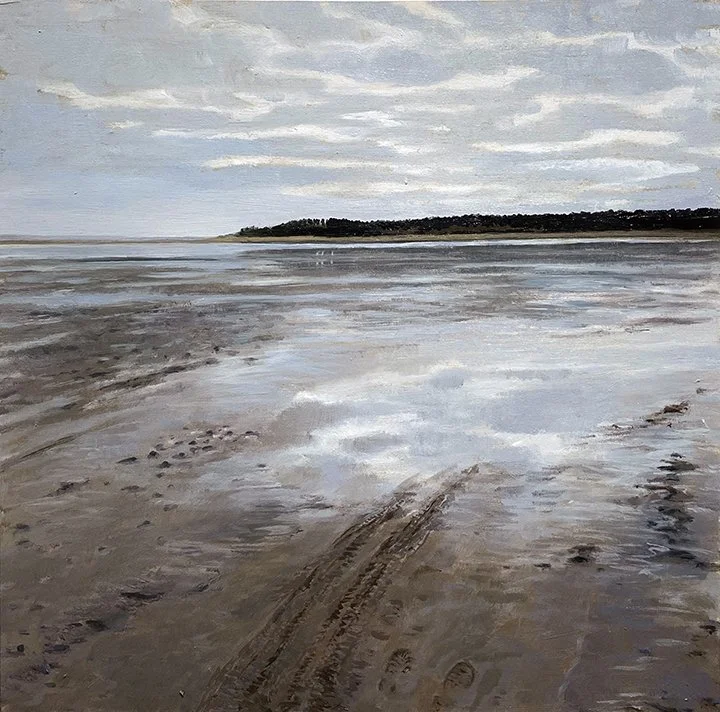 Low Tide with Clouds, oil on panel, 10"x10", SOLD