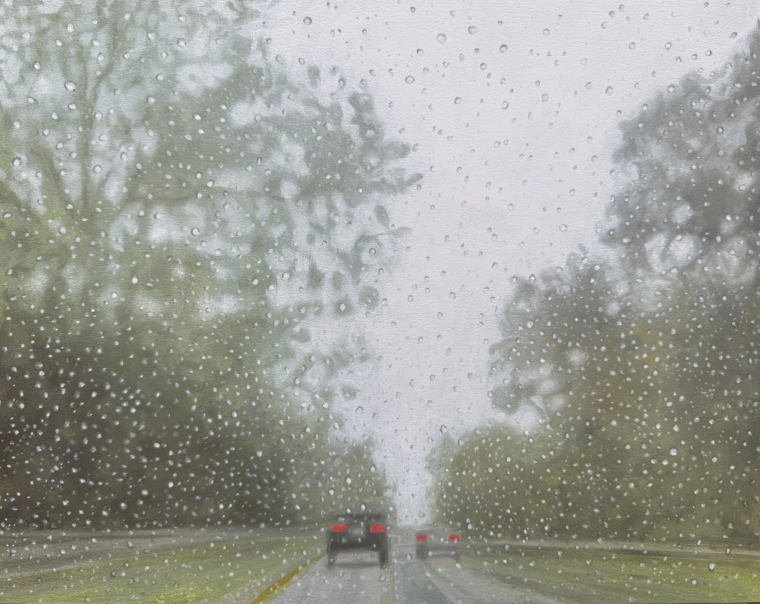 Driving on Route 6 in the Rain, oil on panel, 11"x14"