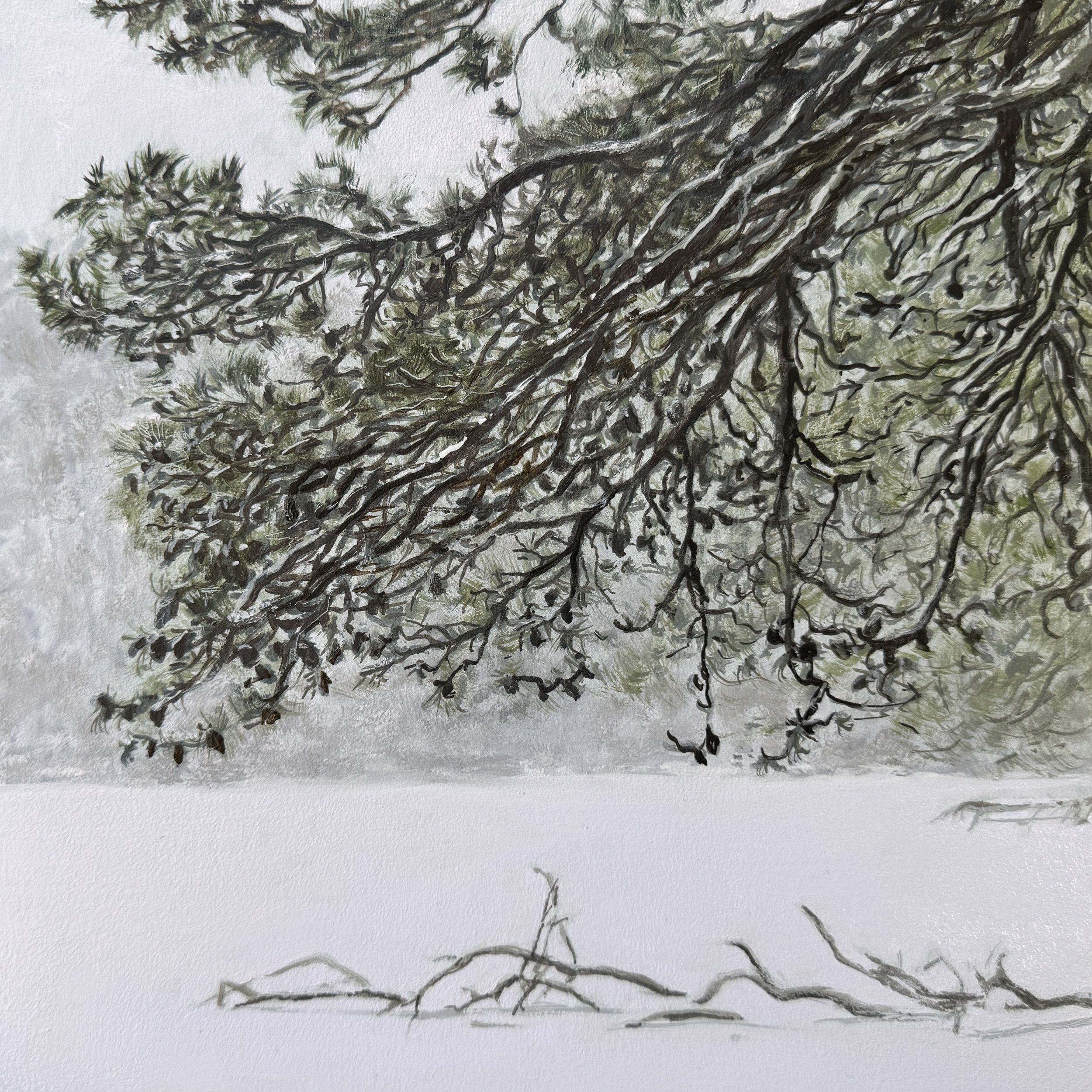 Snow Day at Dyer Pond, oil on panel, 10"x10"