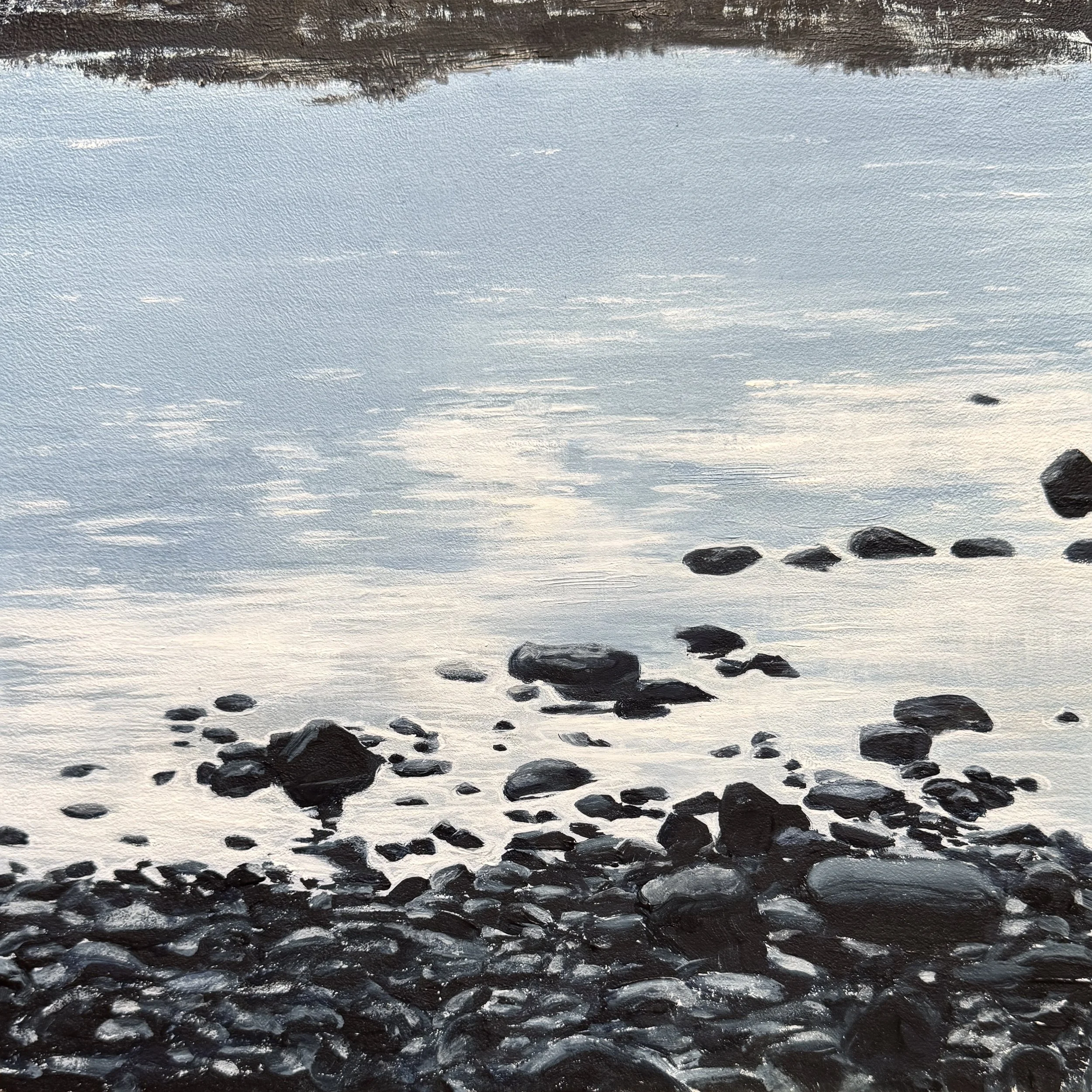 Rocky Beach Puddle, oil on panel, 10"x10", $800