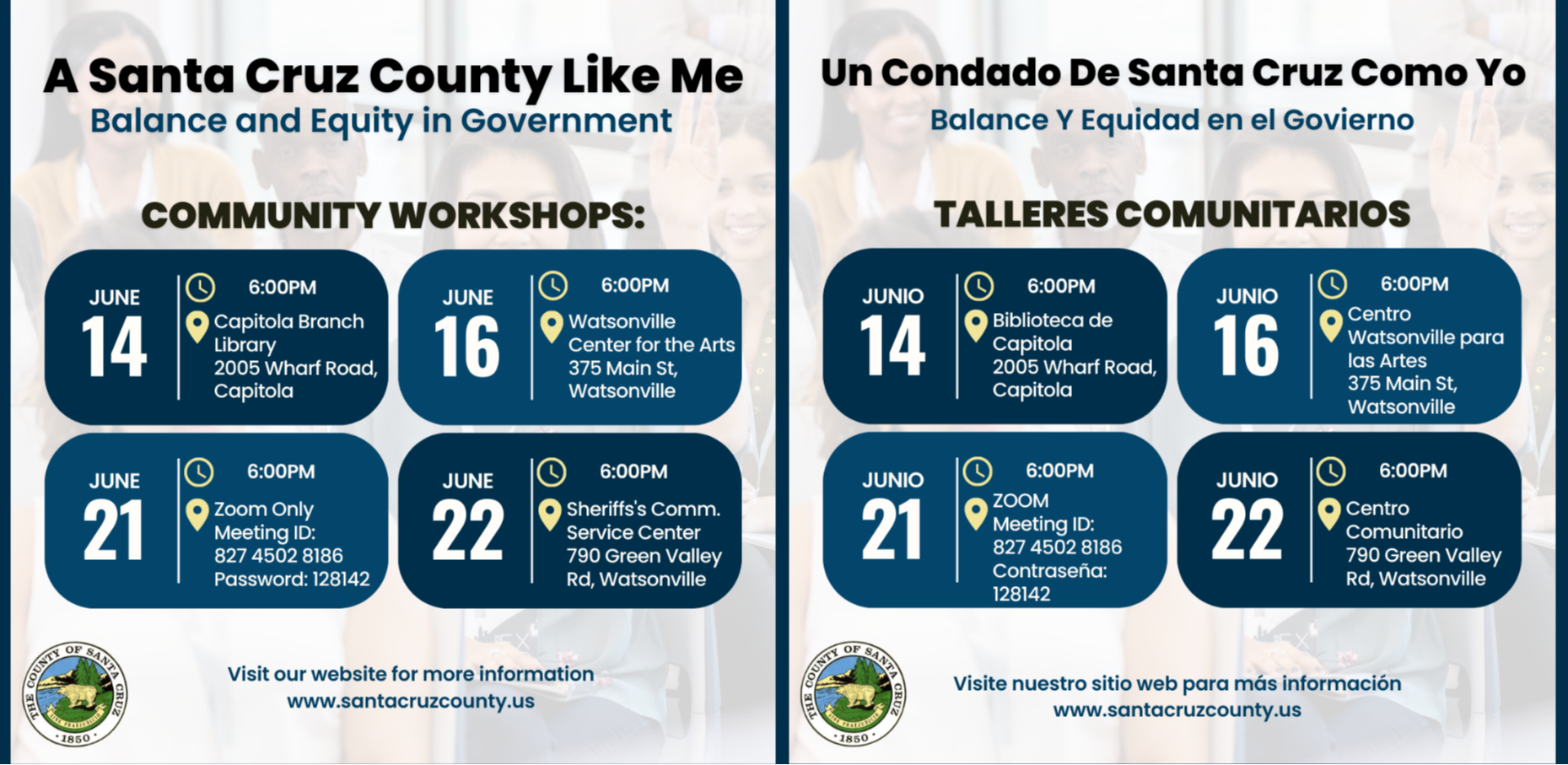 Un condado de Santa Cruz como yo: equilibrio y equidad en el gobierno Talleres comunitarios 