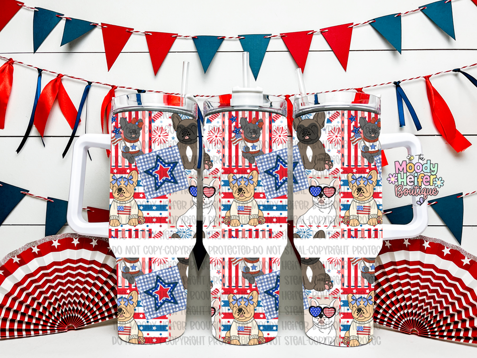 Patriotic Patchwork Frenchie 40 oz Tumbler