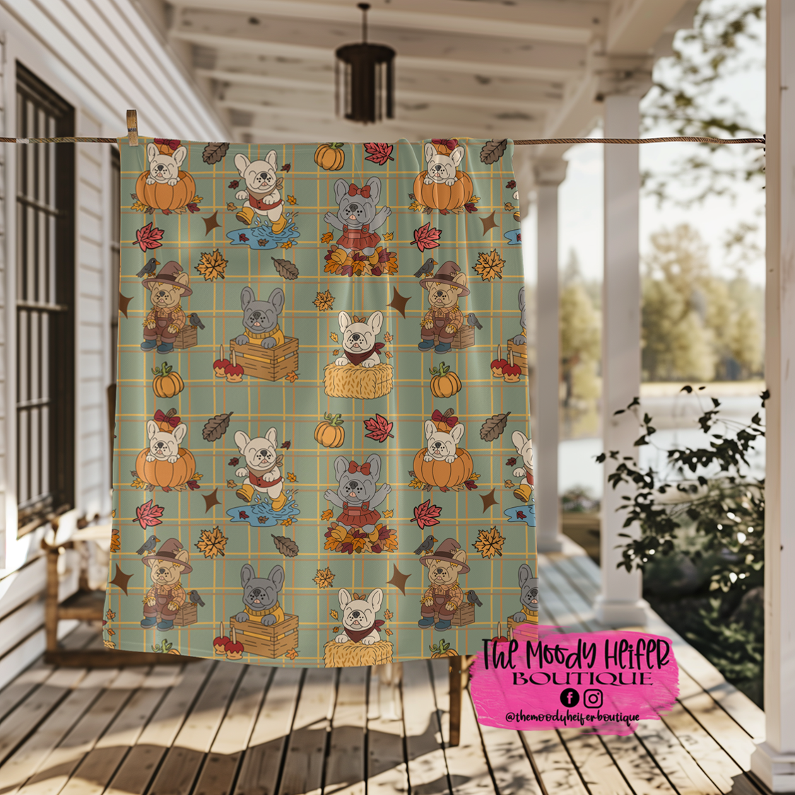 Fall Frenchie Fun Fleece Blanket