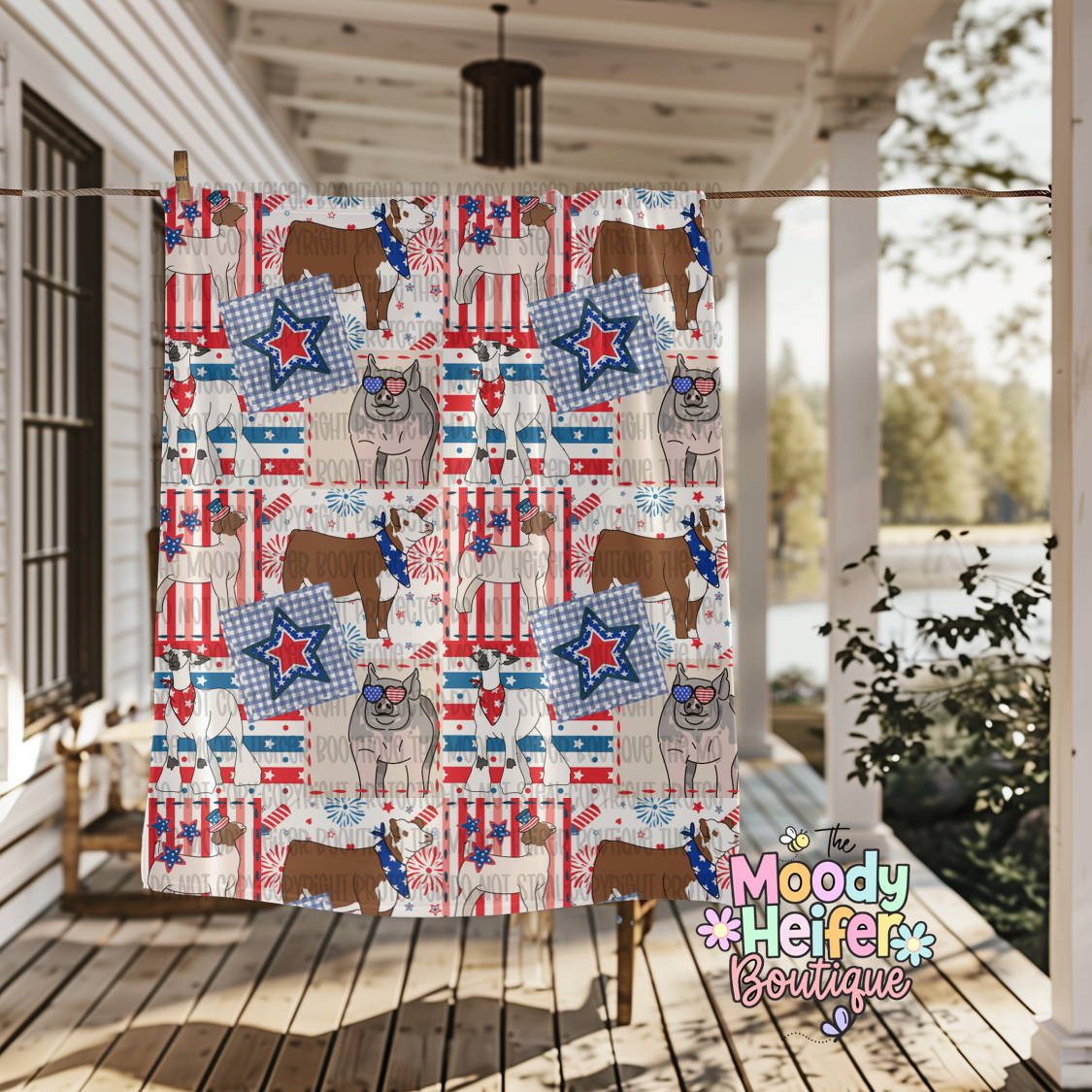 Patriotic Patchwork Livestock Plush Blanket