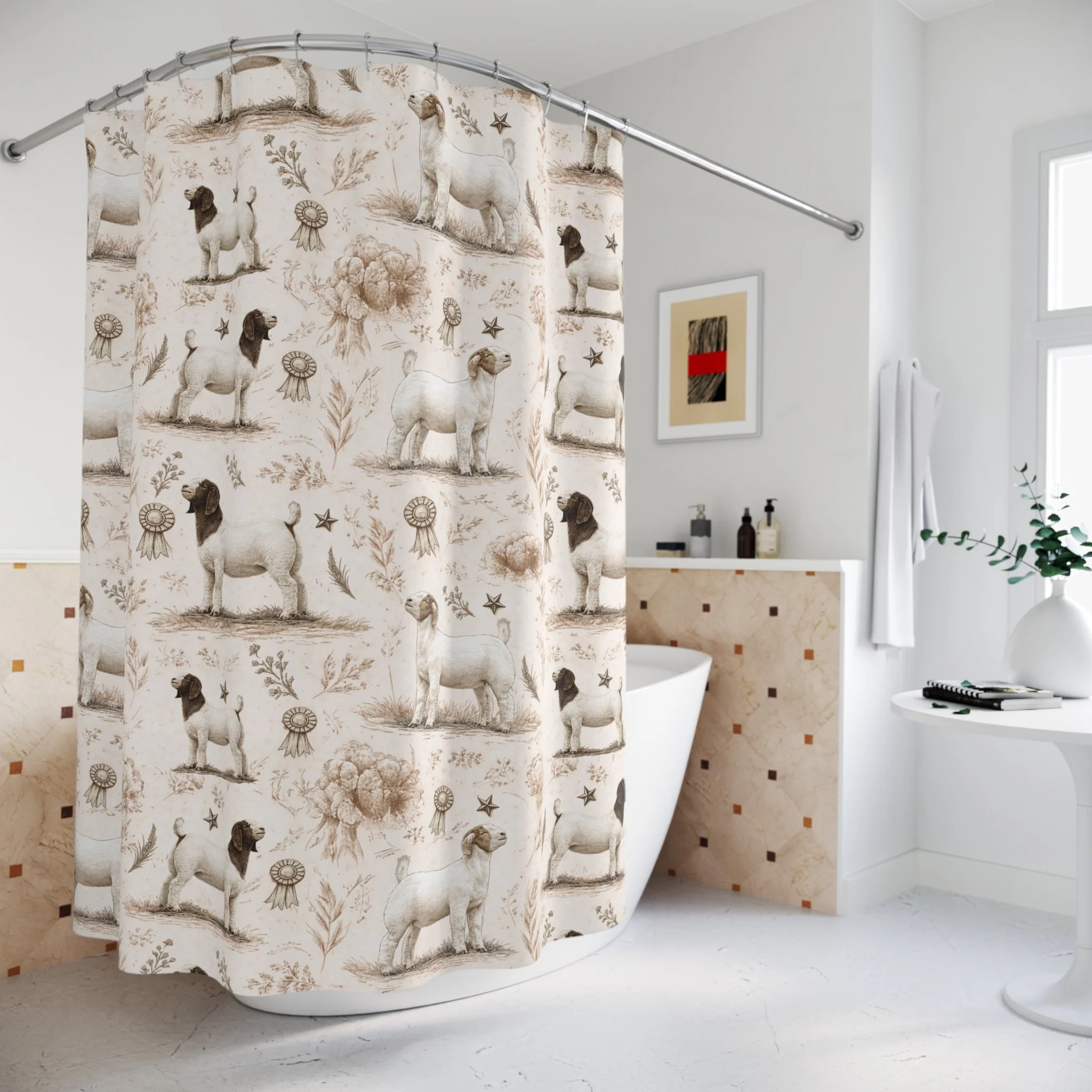 Vintage Show Barn Goat Shower Curtain