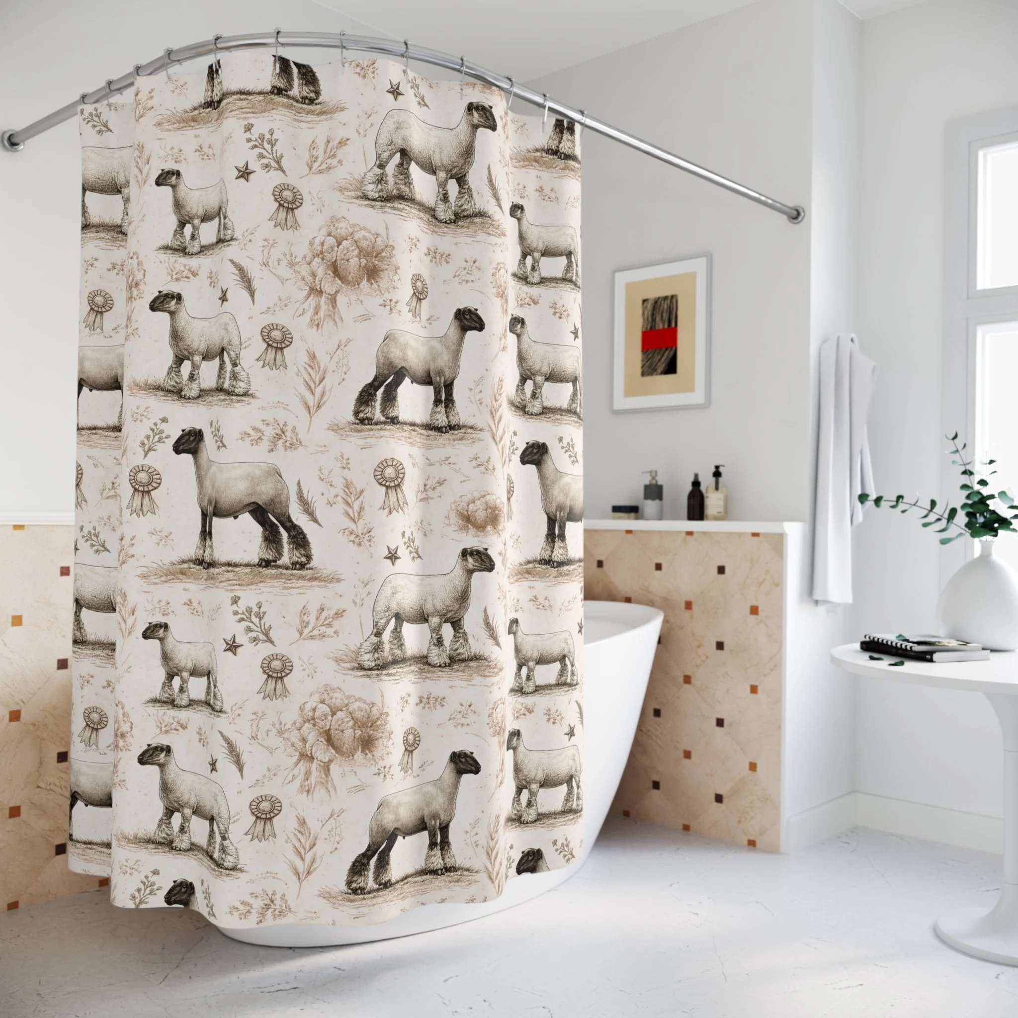 Vintage Show Barn Lamb Shower Curtain