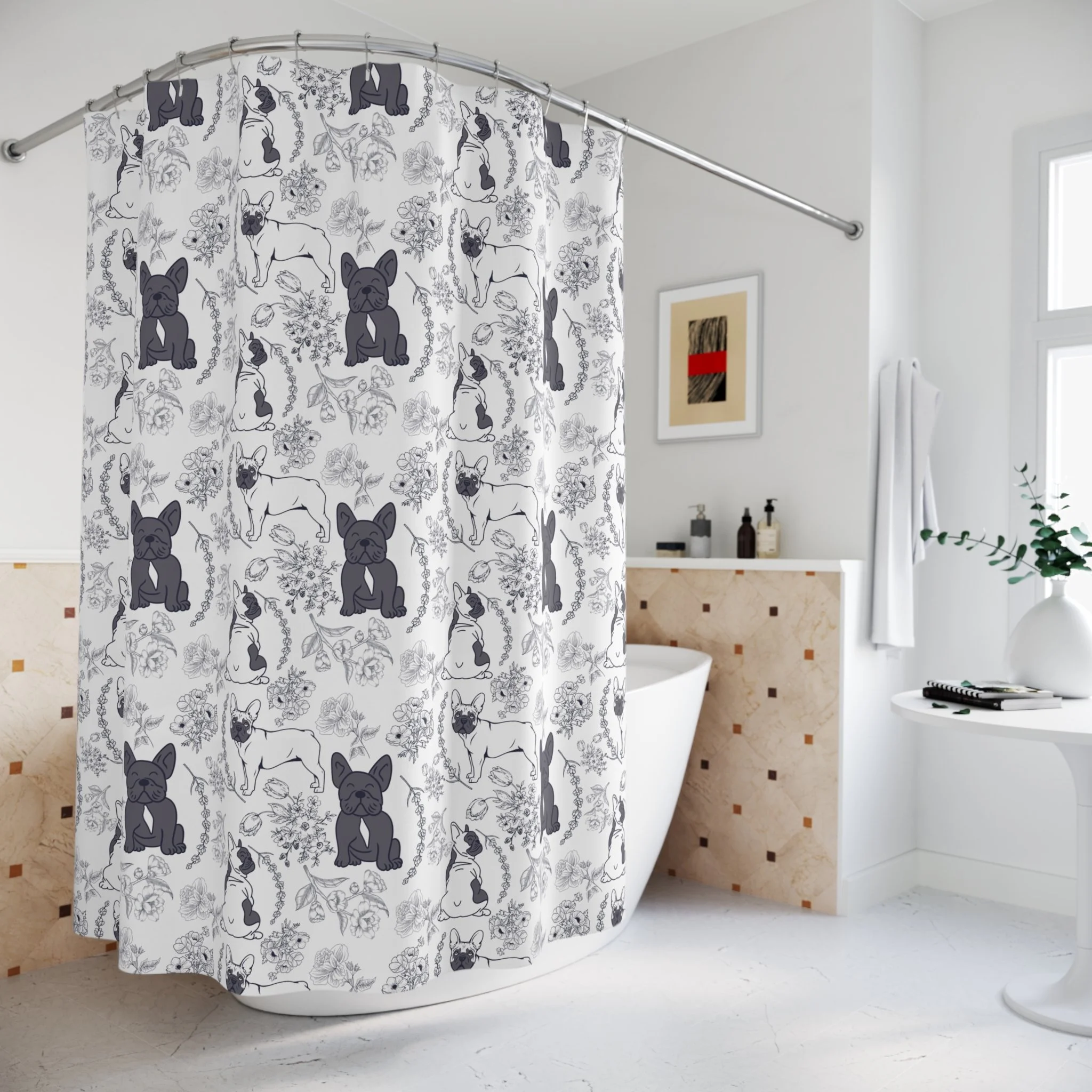 Vintage Navy Frenchie Shower Curtain