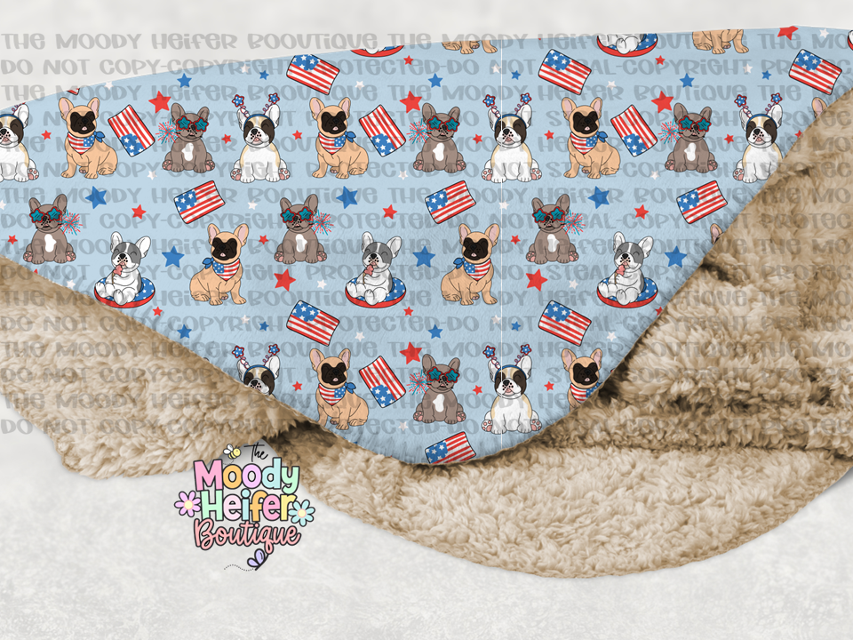 Patriotic Parade Frenchie Sherpa Blanket