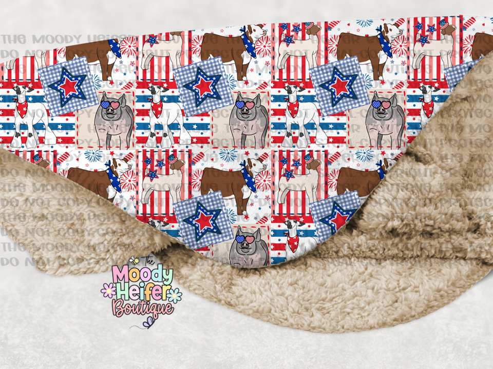 Patriotic Patchwork Livestock Sherpa Blanket