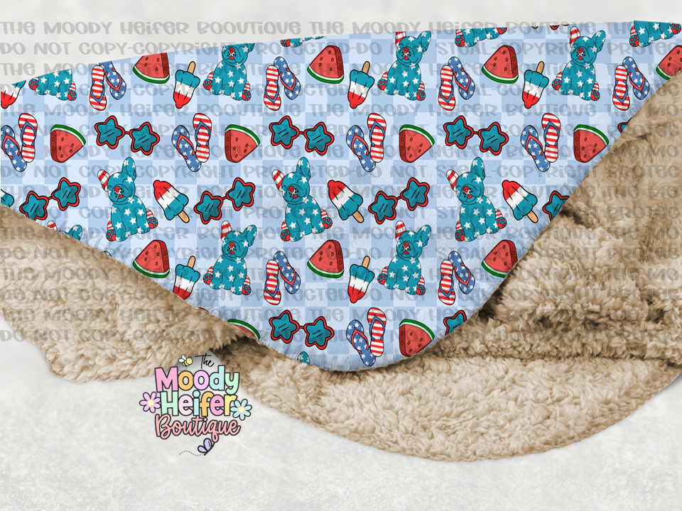 Fun on the 4th Frenchie Sherpa Blanket