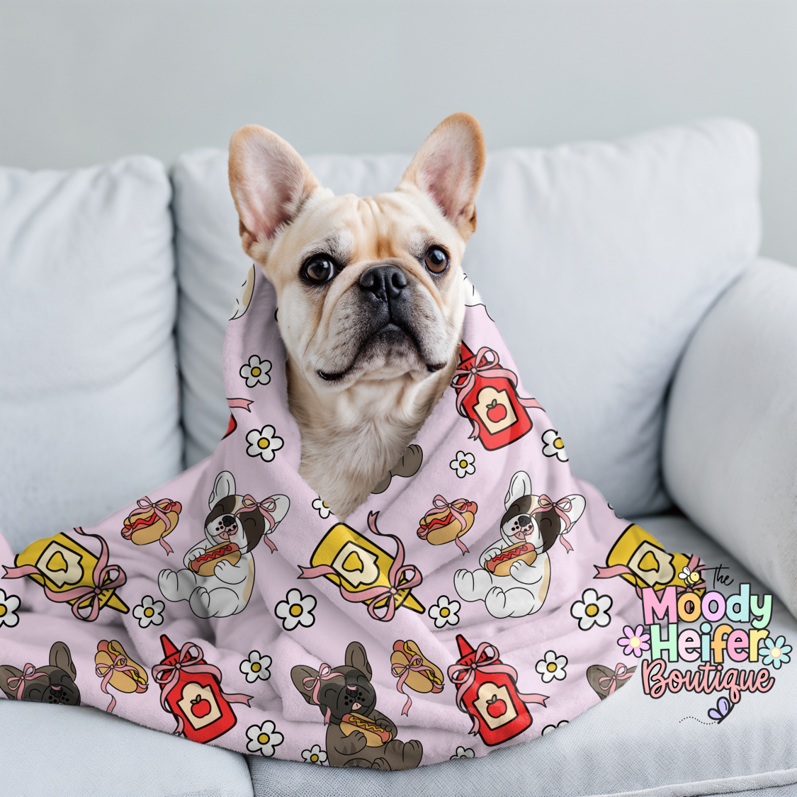 Livin' for Hot Dogs Frenchie Plush Blanket