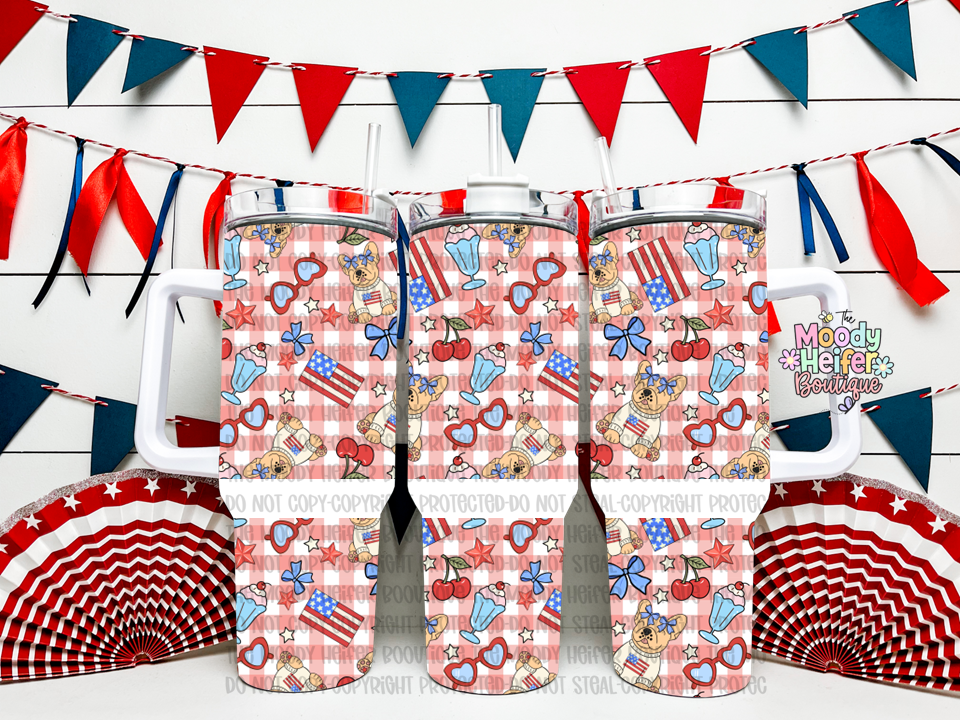 Red, White, Cherry Frenchie 40 oz Tumbler