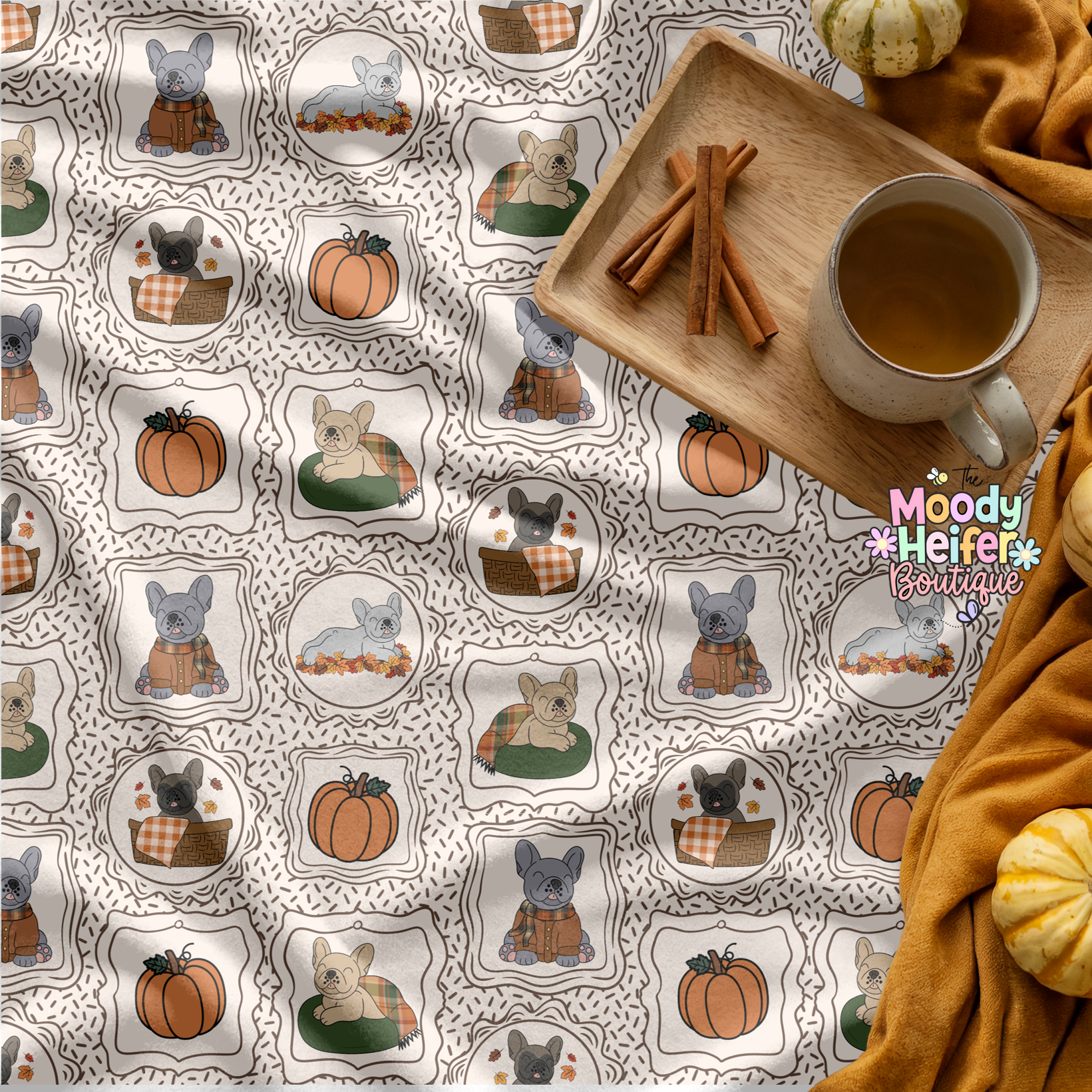 Fall Frenzy Frenchie Plush Blanket