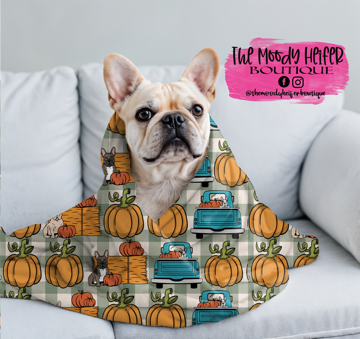 Frenchie Loads of Pup-kins Fleece Blanket