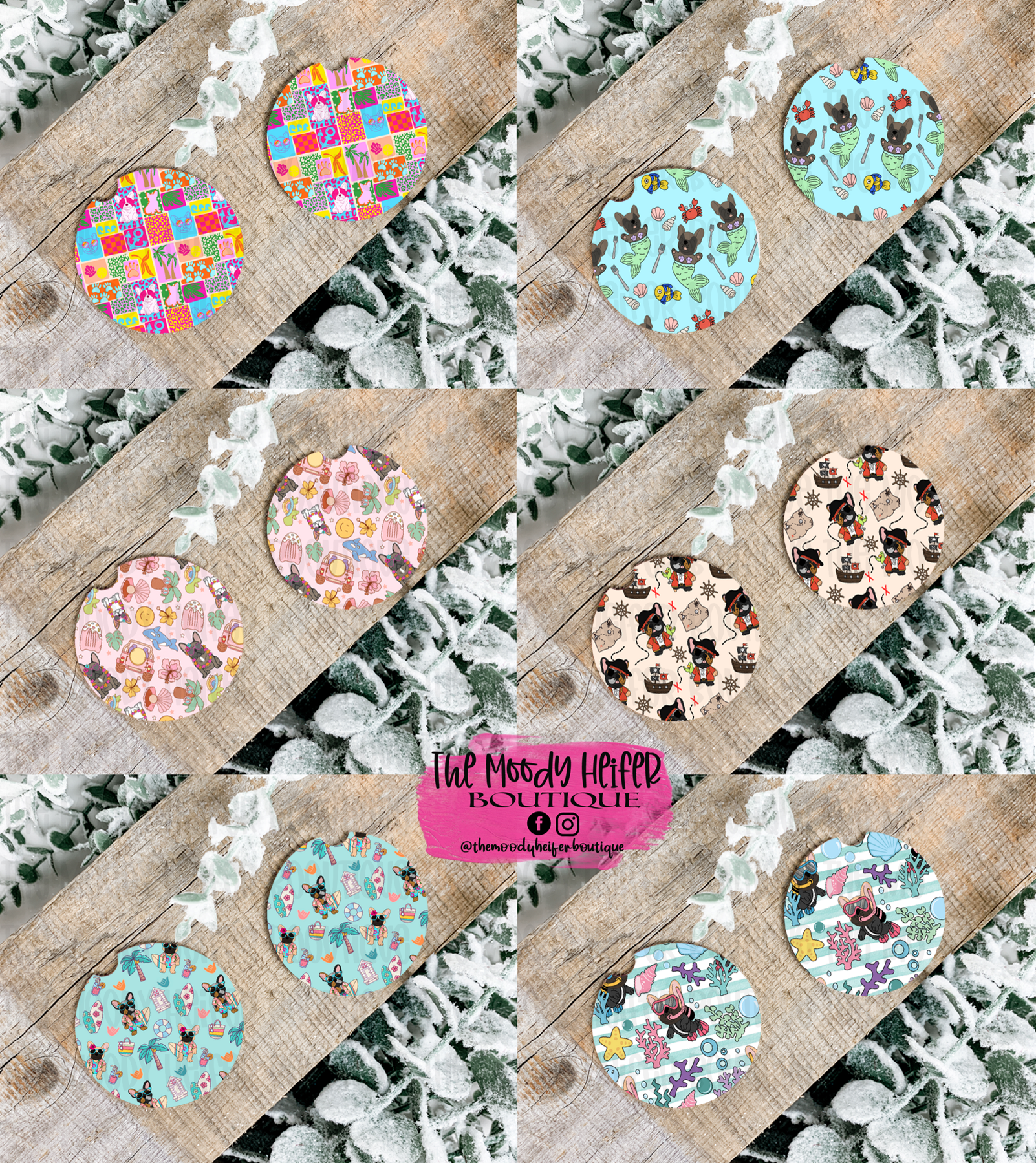Summer Frenchie Car Coaster Set