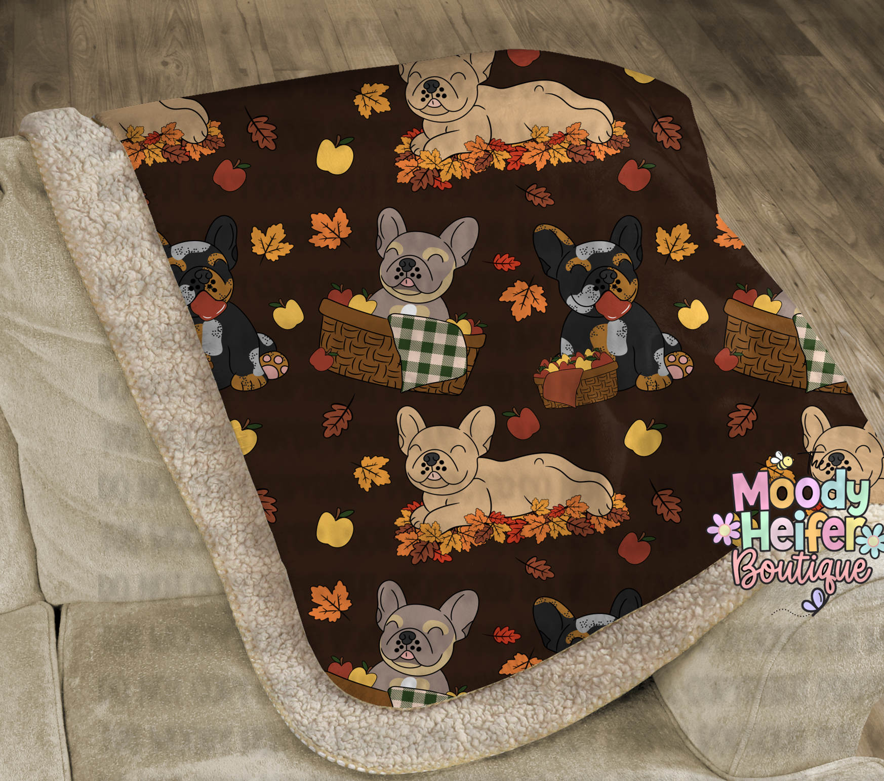Lovin' Leaves Frenchie Sherpa Blanket