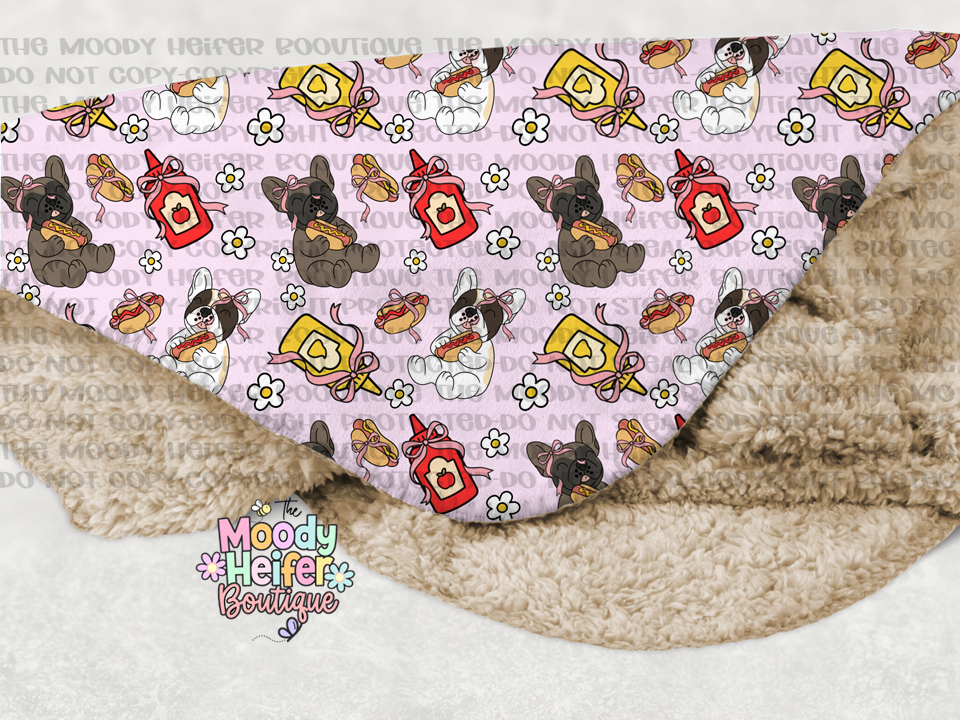 Livin' for Hot Dogs Frenchie Sherpa Blanket