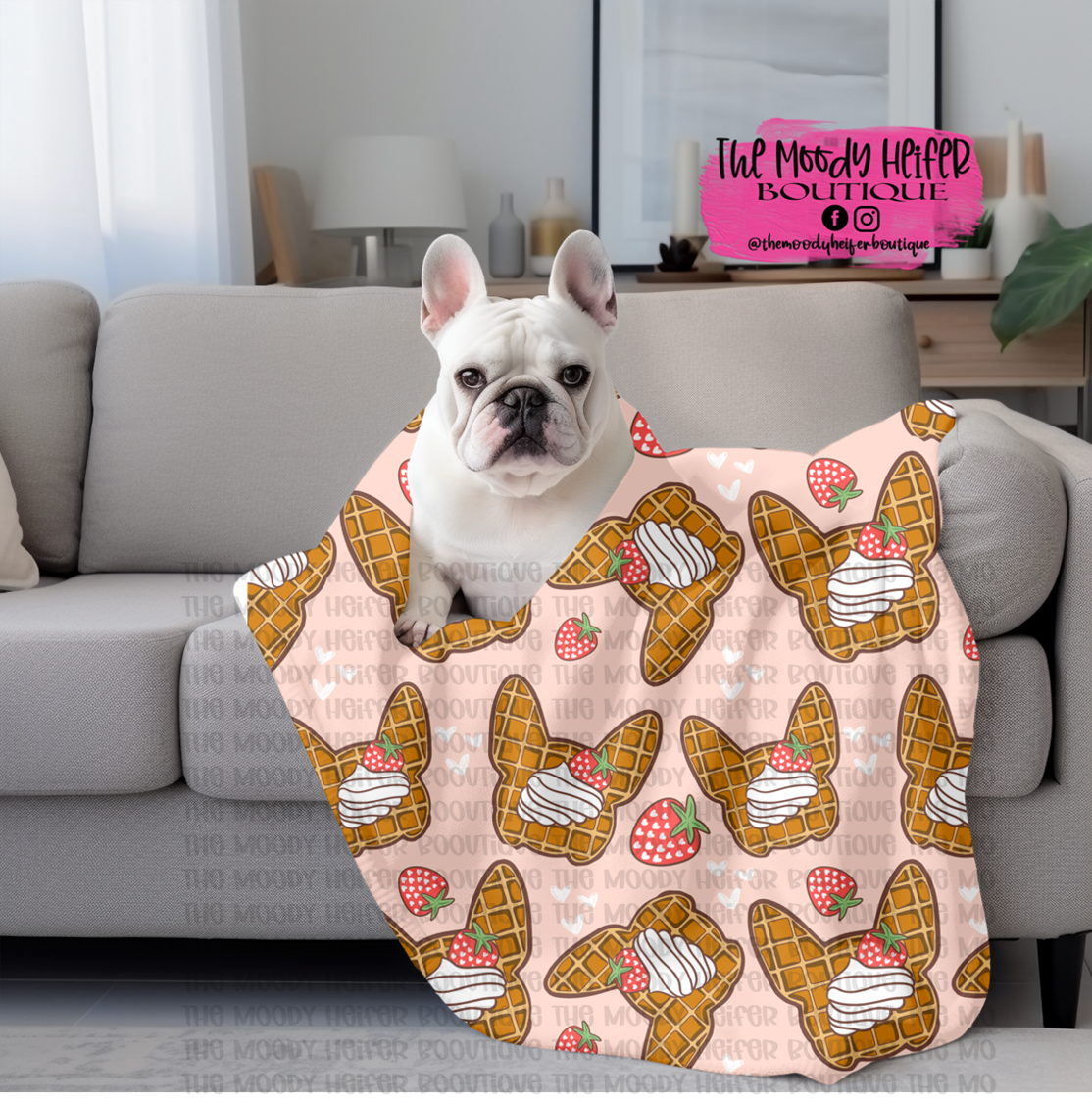 Waffles N Love Frenchie Fleece Blanket