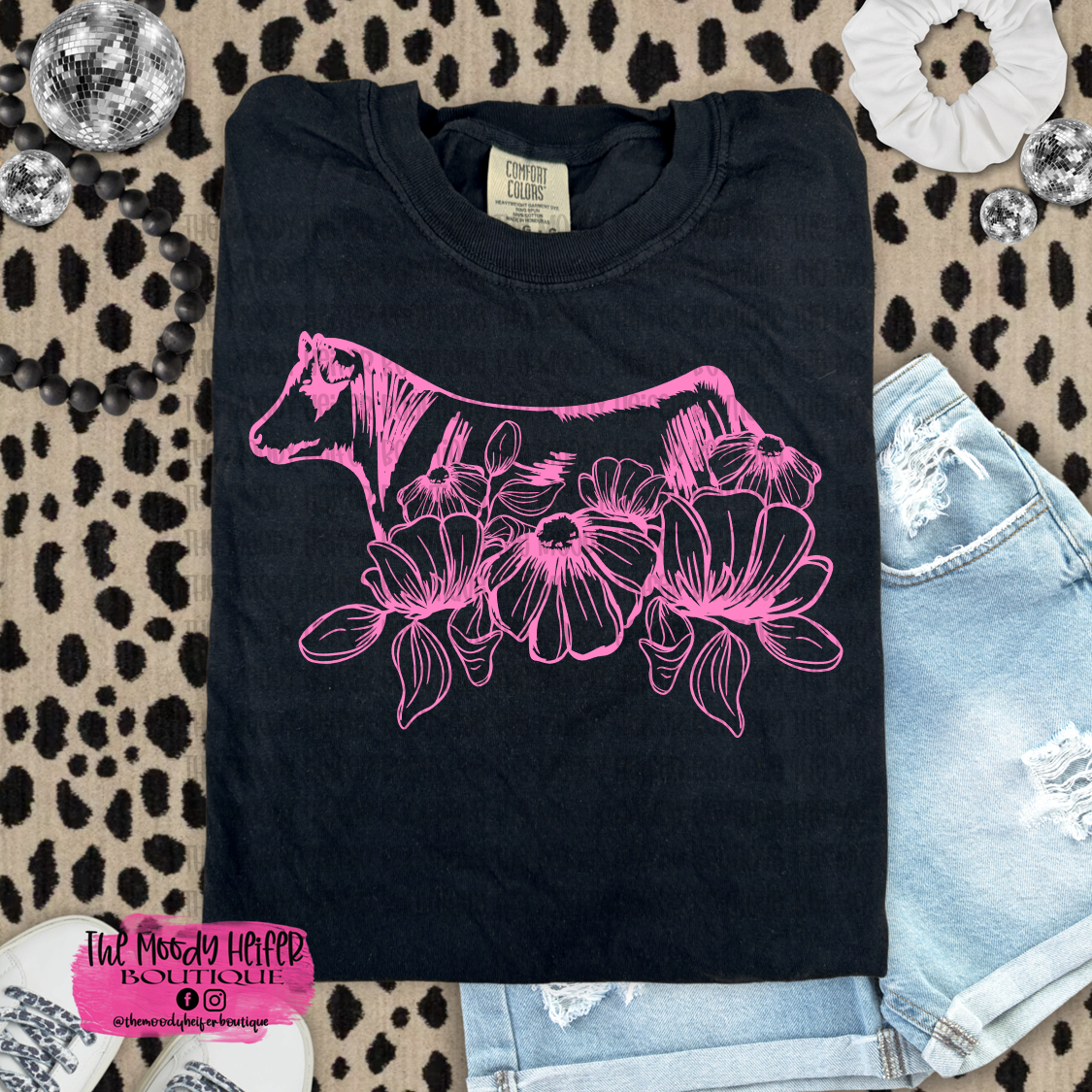 Pretty Pink Floral Livestock Comfort Colors Shirt