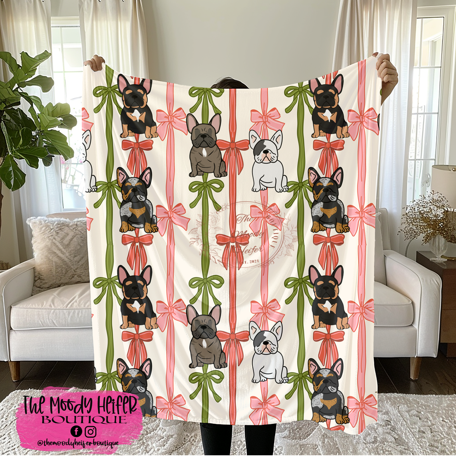 Christmas Ribbon Frenchies Blanket