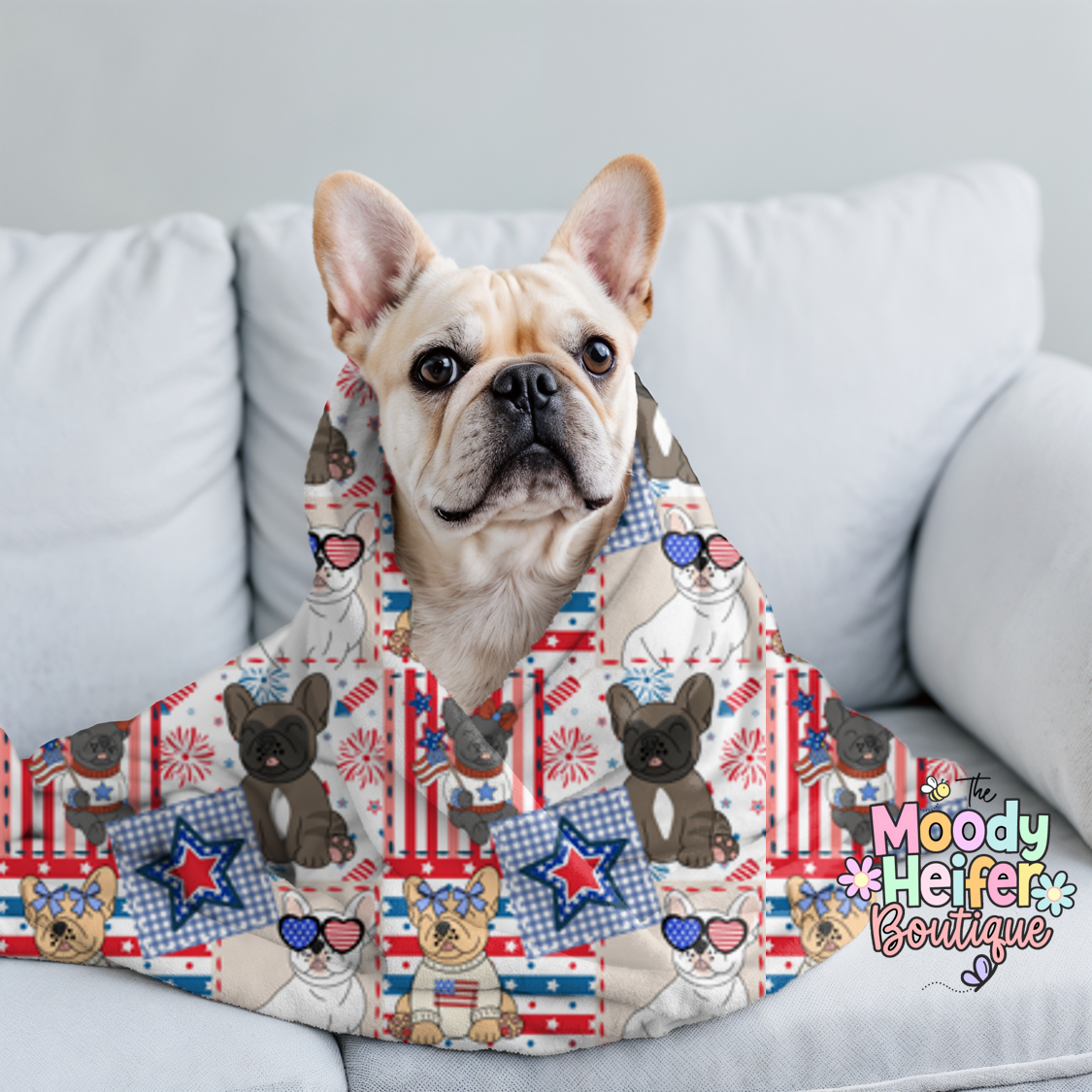 Patriotic Patchwork Frenchie Plush Blanket