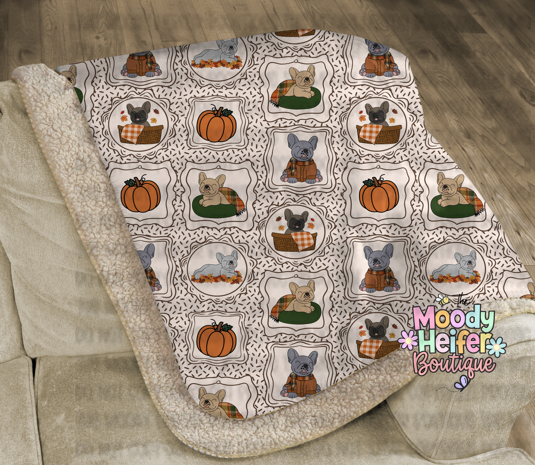 Fall Frenzy Frenchie Sherpa Blanket