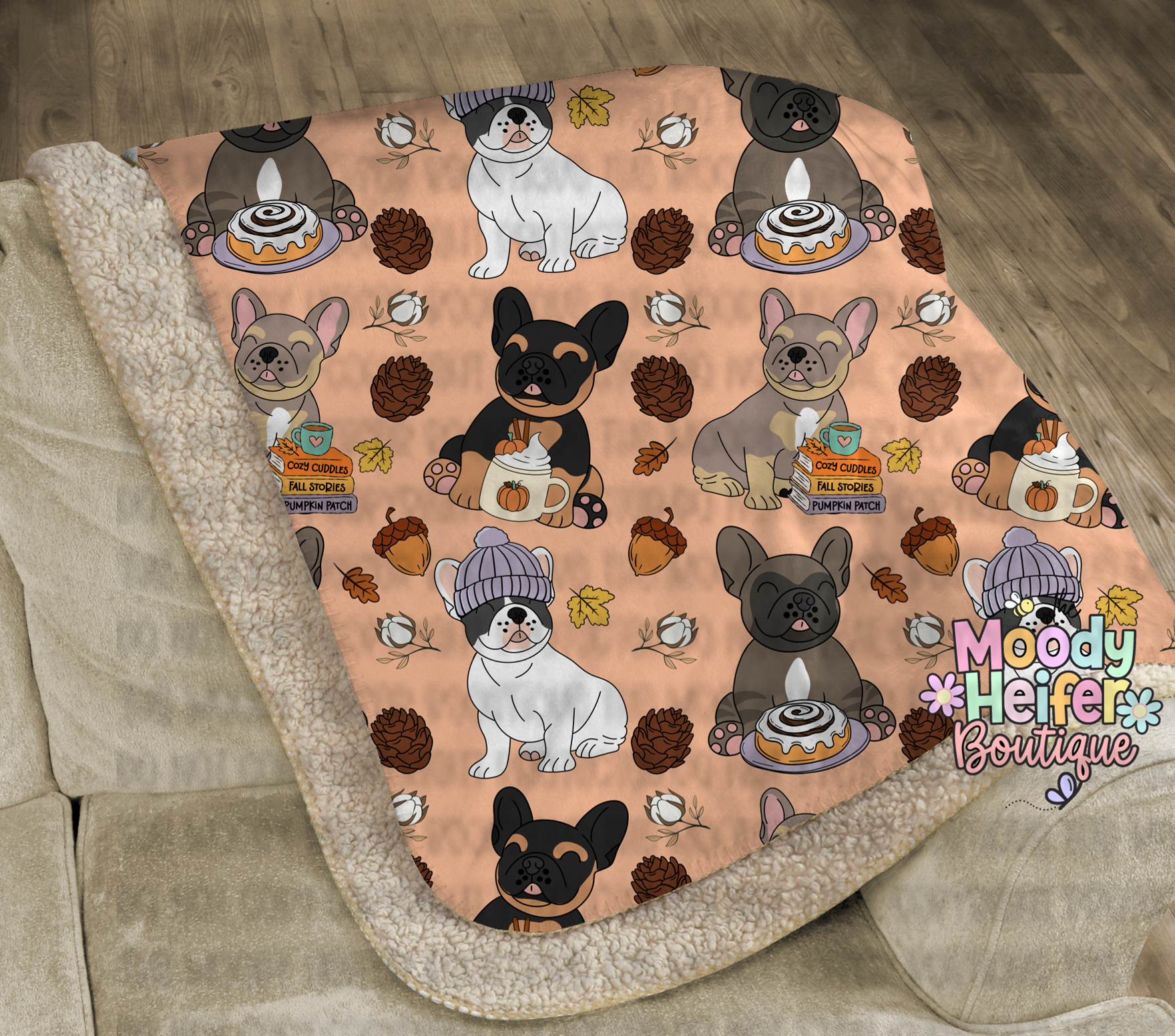 It's a Cinnamon Fall Frenchie Sherpa Blanket