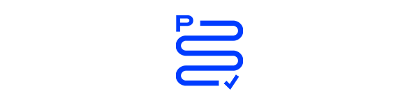 Prove It app logo featuring a bold blue serpentine path icon with a checkmark on a clean white background representing post-purchase surveys.