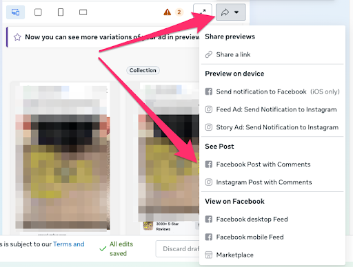 Create your initial ad - Facebook Post with Comments