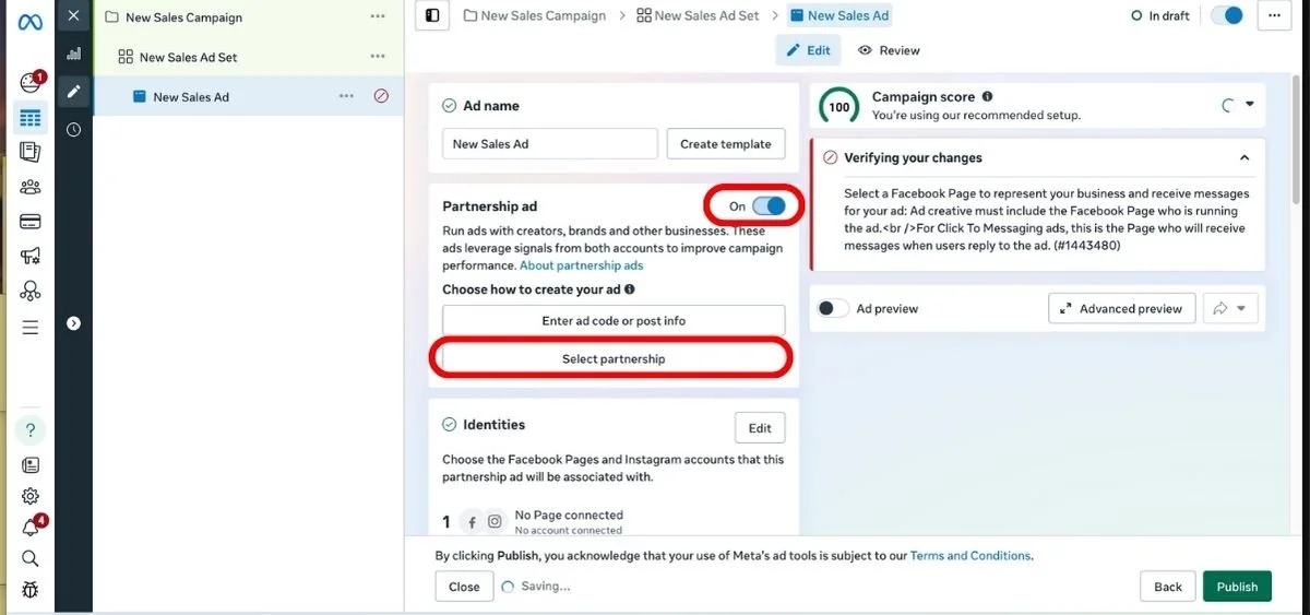 Step 6 - partnership ad toggle