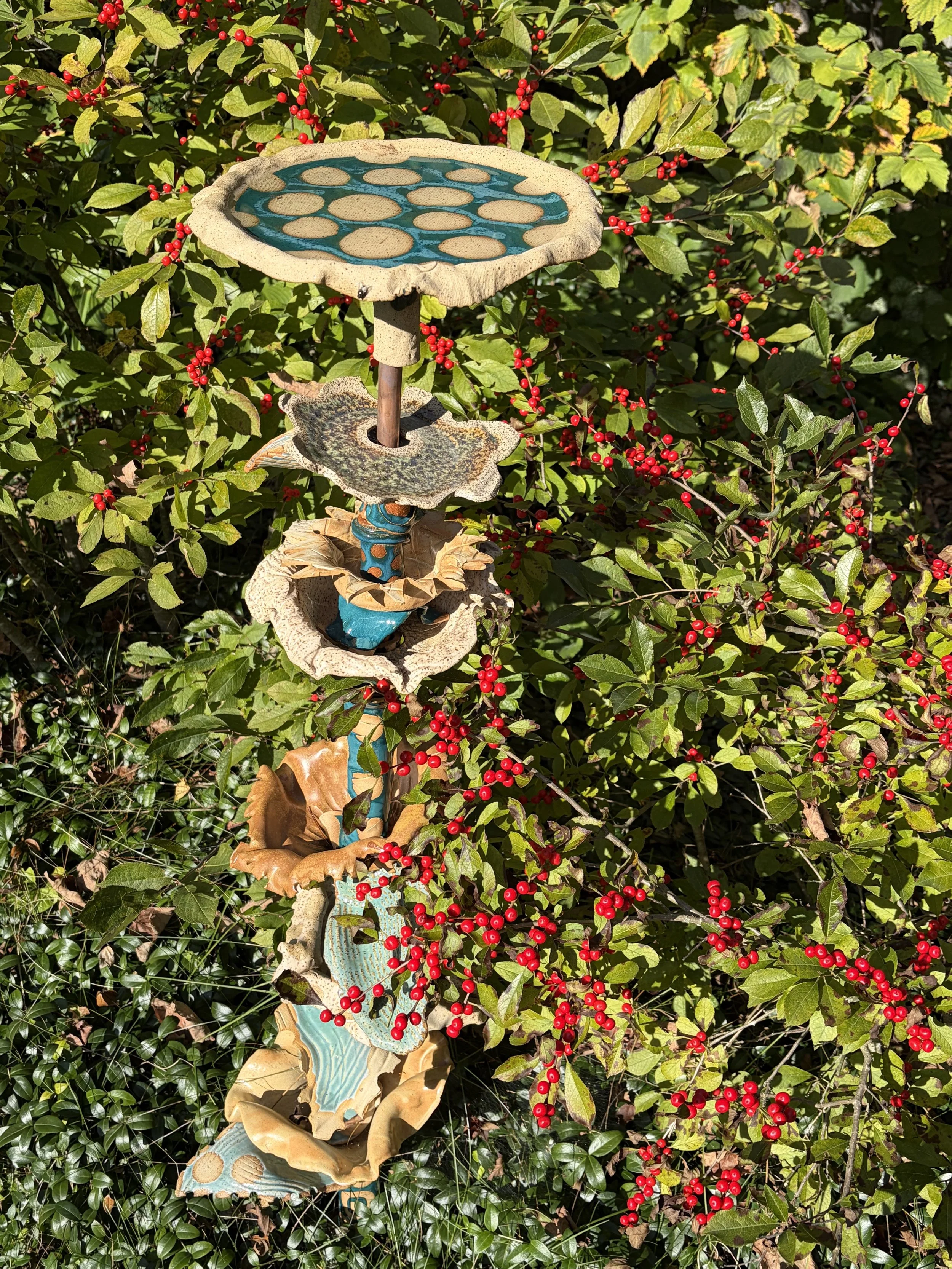 Clay Birdbath Totem
