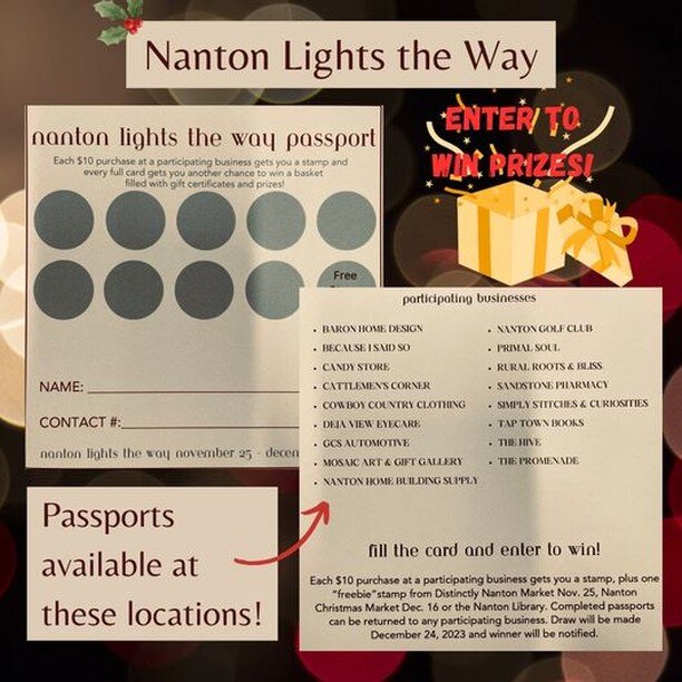 Stop in at Saturday's #NantonChristmasMarket and get your passport and freebie stamp between 10-4. Look for Nana's Gnomes table for both. After shopping at the market, hit the rest of town and participating businesses for more stamps with every $10 p