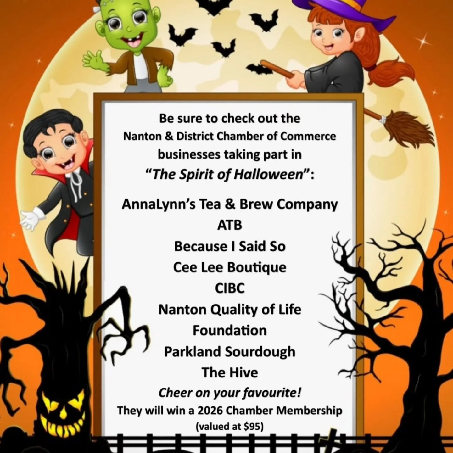 Check out and Cheer on the Nanton &amp; District Chamber of Commerce members taking part in &quot;The Spirit of Halloween&quot; on Friday, October 31st!! @annalynns_nanton_tea_bubbletea 
#atbnanton @becauseisaidsoinnanton @ceeleeboutique 
#cibcnanton